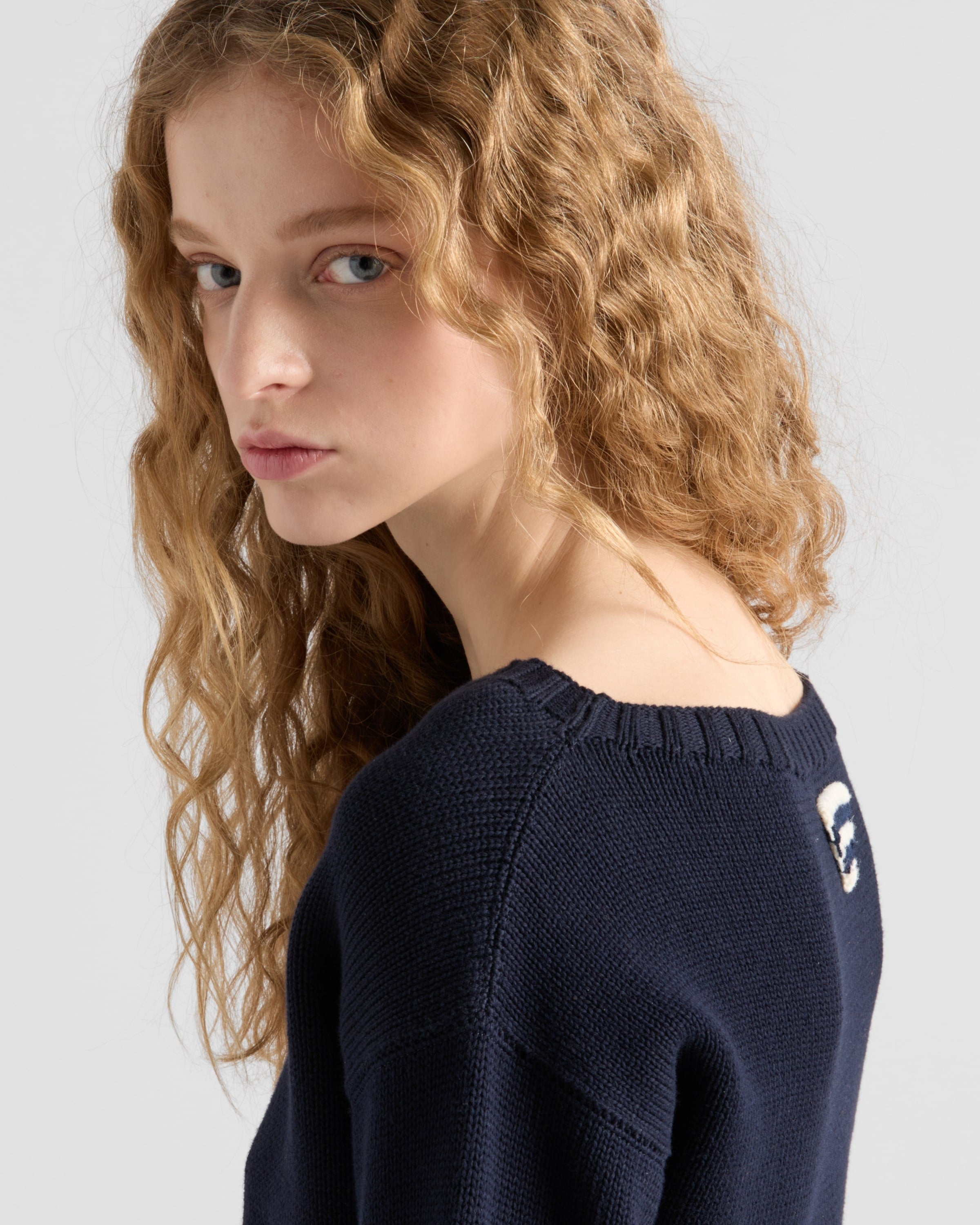 Cotton boat neck sweater Navy