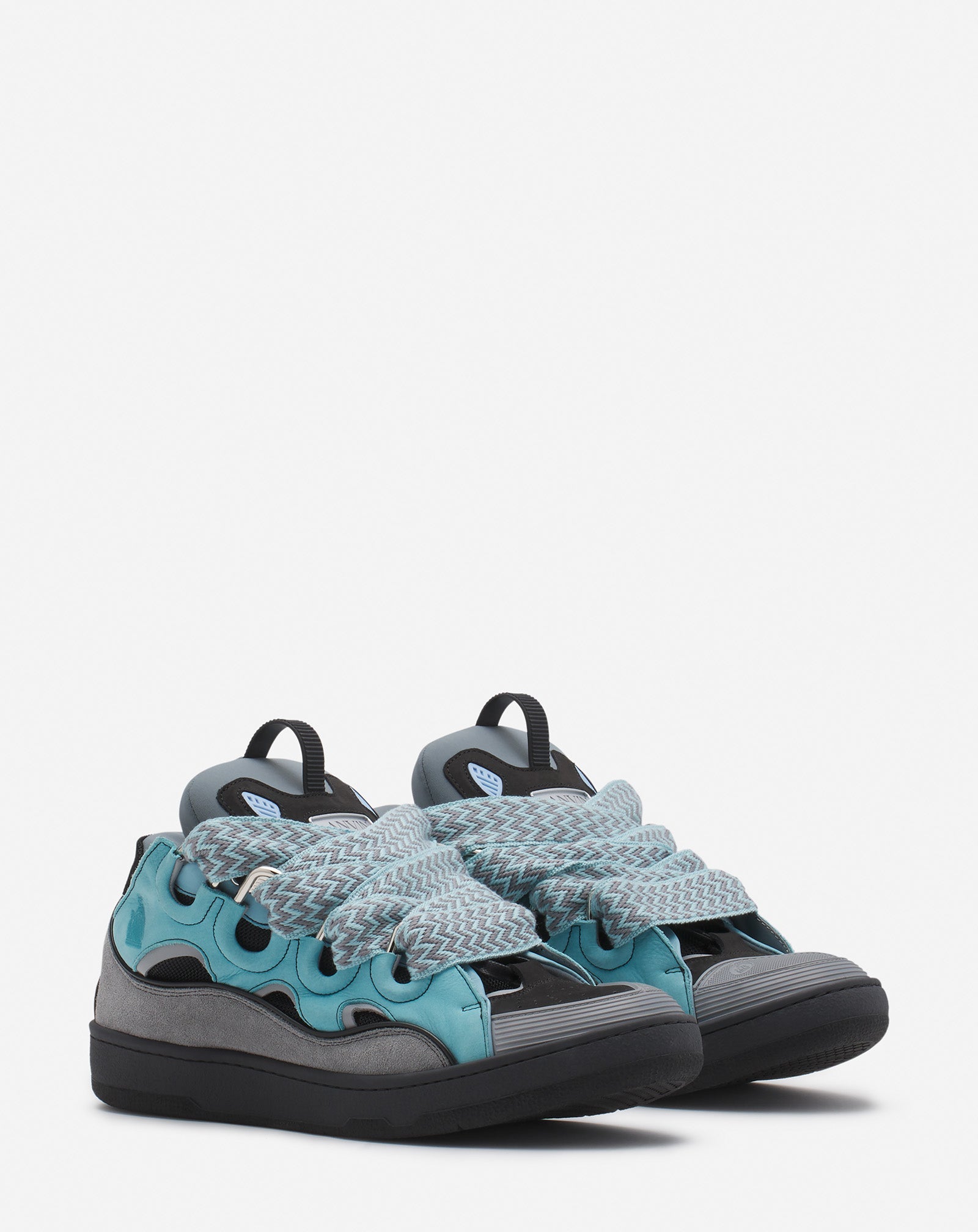 LEATHER CURB SNEAKERS - LIGHT BLUE/ANTHRACITE