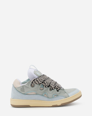 LEATHER CURB SNEAKERS - PALE BLUE