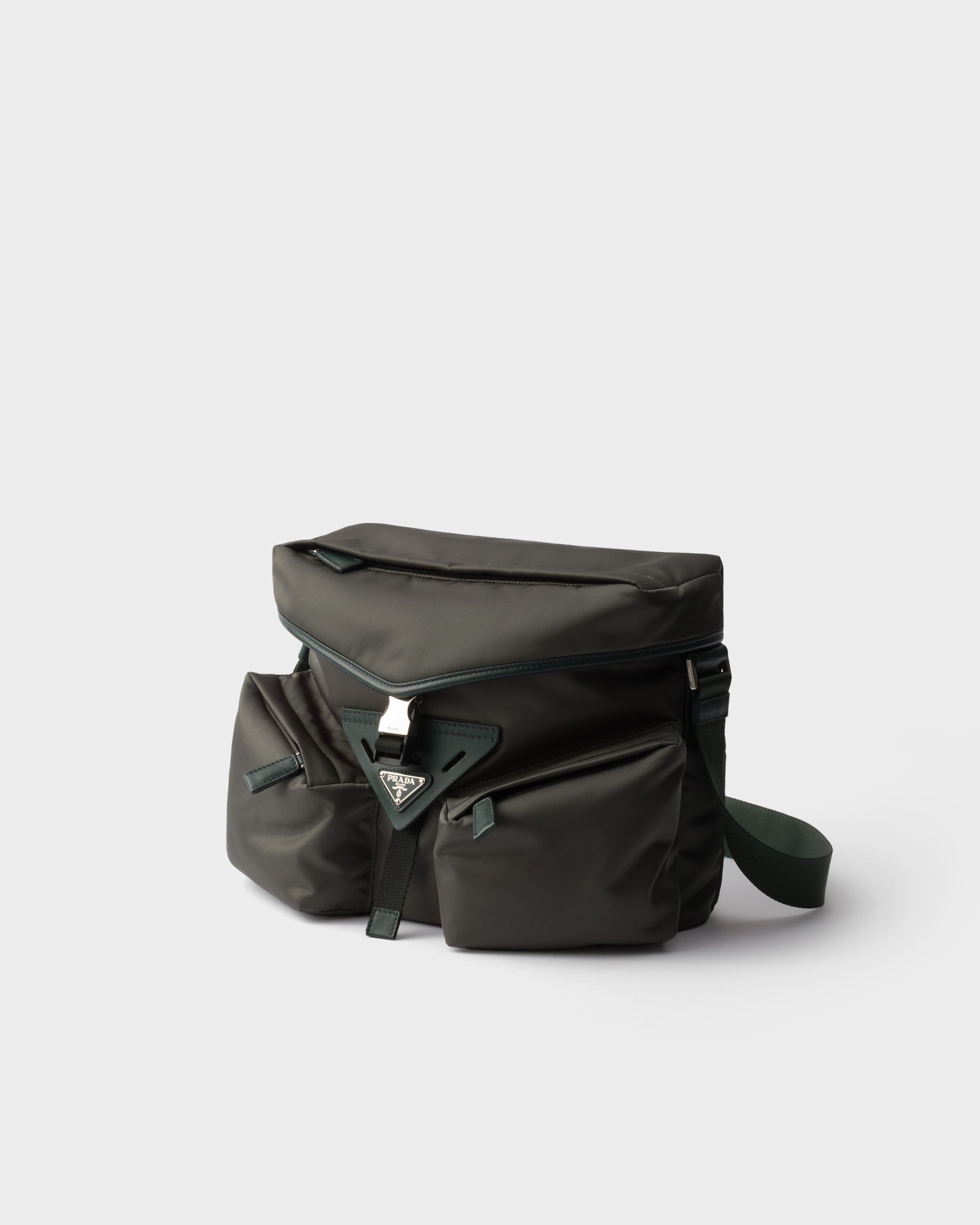 Re-Nylon and leather shoulder bag Forest Green