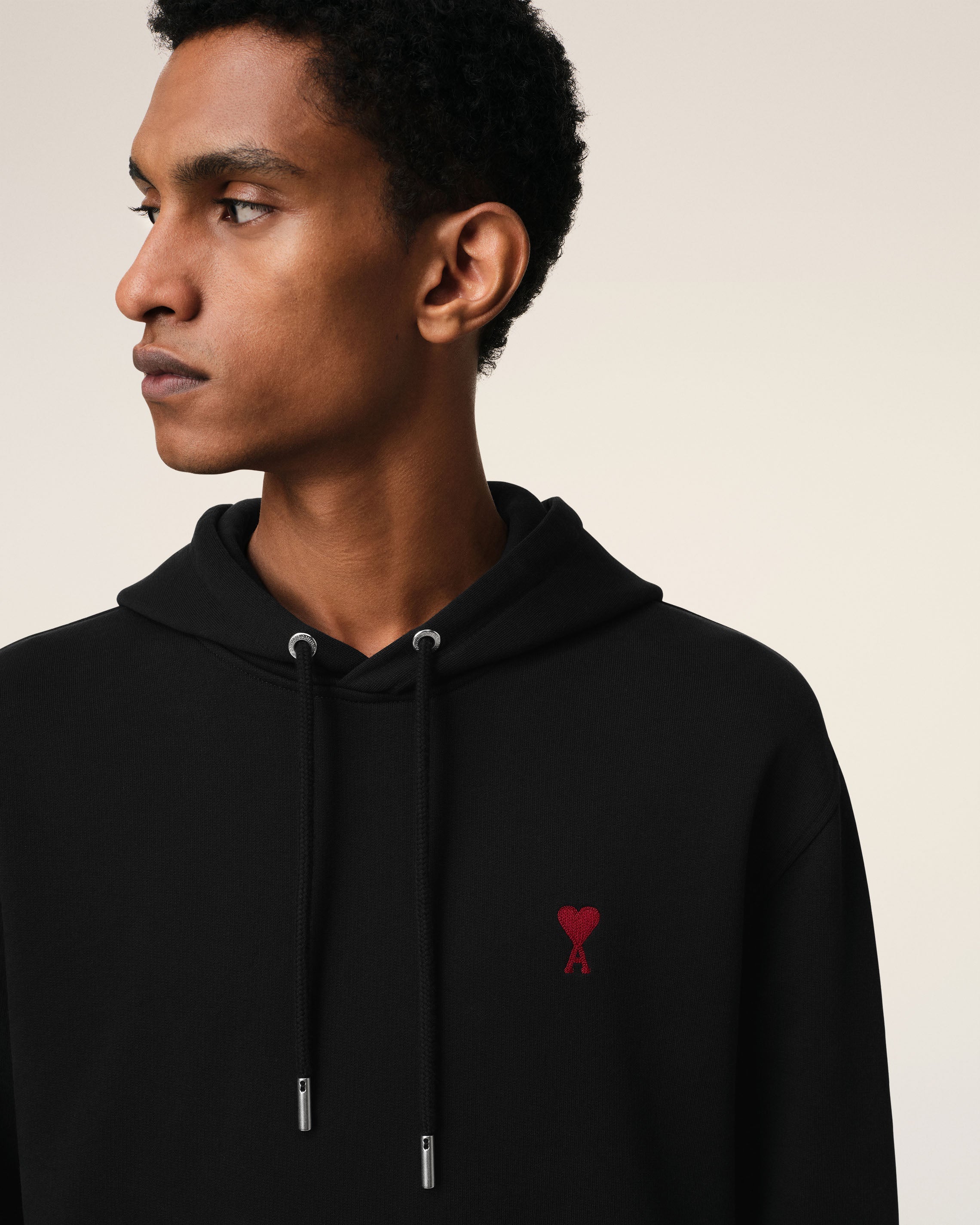 BLACK COTTON AMI DE COEUR HOODIE BLACK