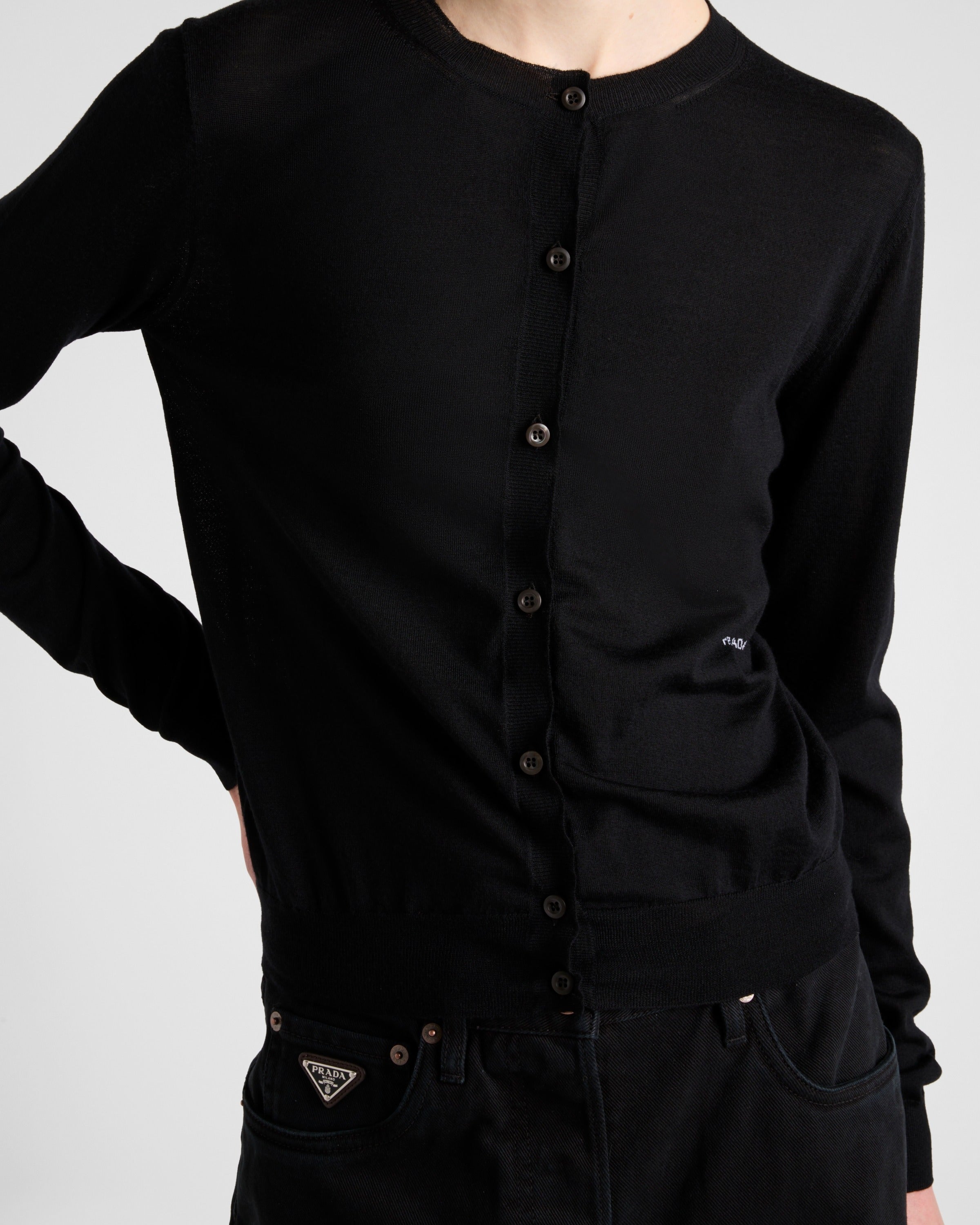 Superfine wool cardigan Black