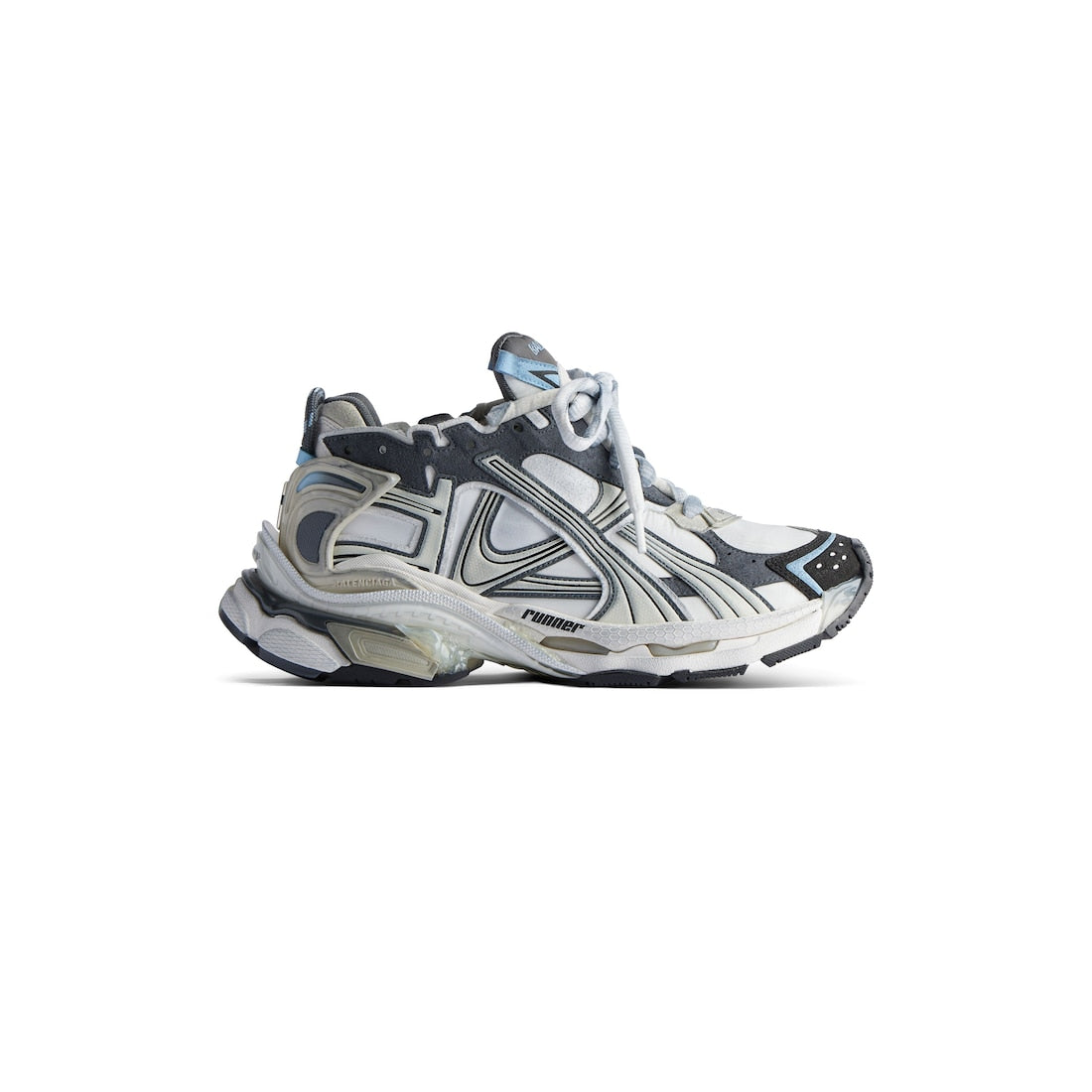 Runner Sneaker in white, beige, grey and blue polyurethane and polyester