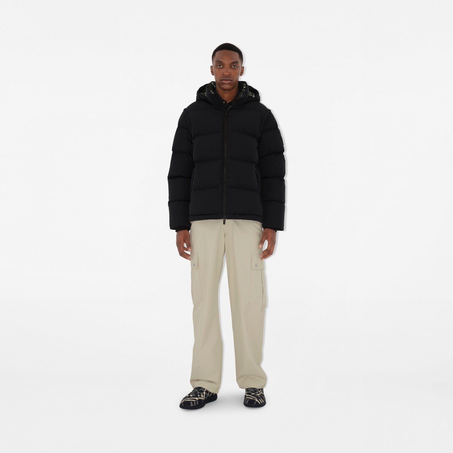 Detachable Sleeve Nylon Puffer Jacket - Black/snug