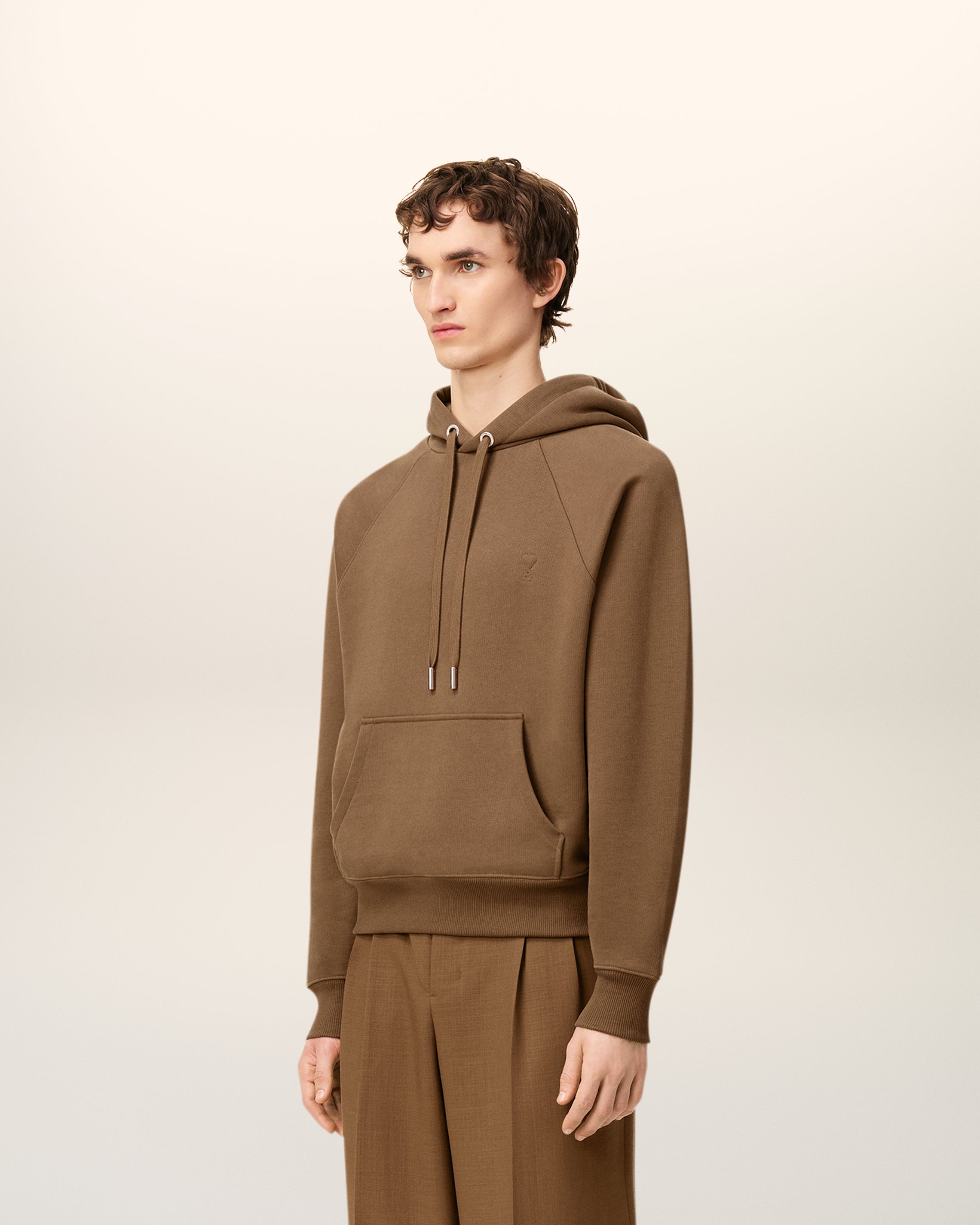 Brown Cotton Ami De Coeur Hoodie HAZELNUT