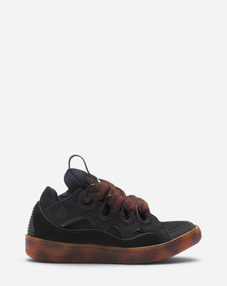 LEATHER CURB SNEAKERS - DARK BROWN/BROWN