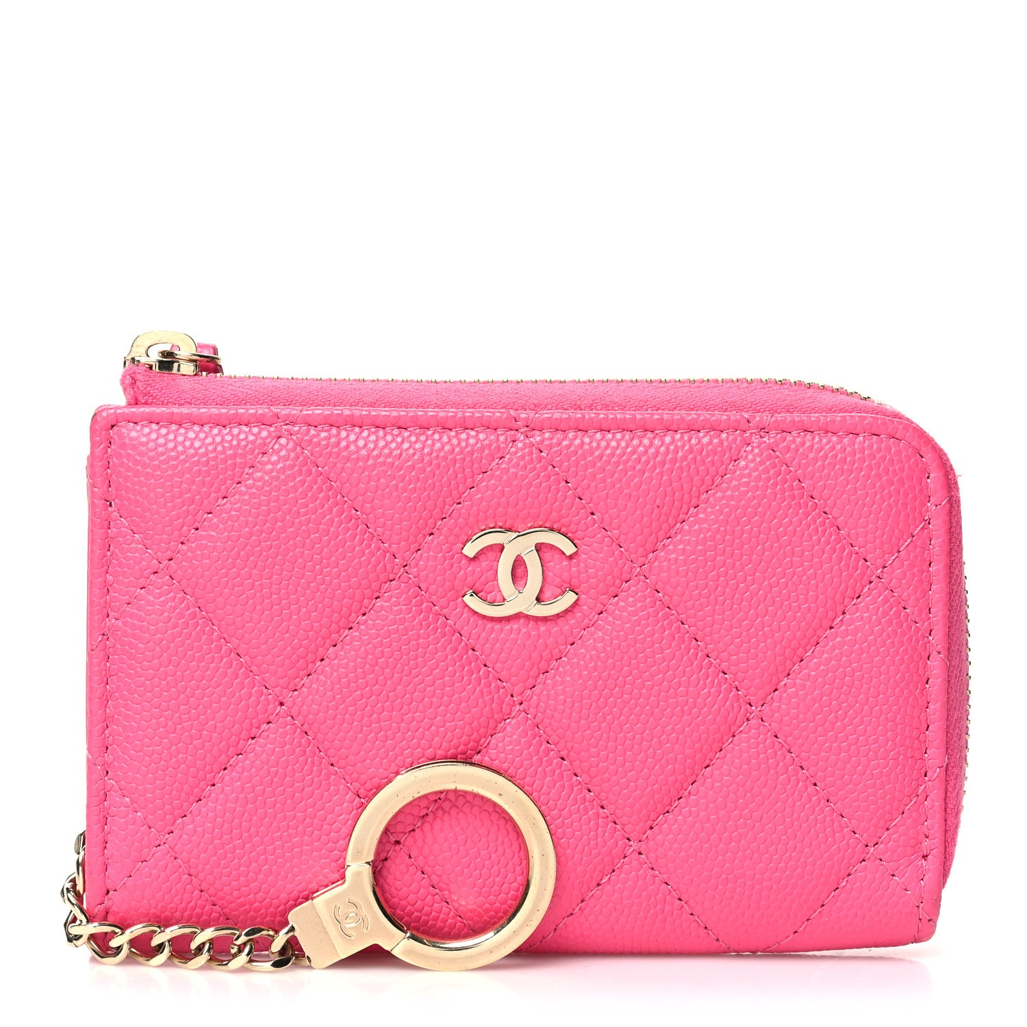 Chanel  Caviar Quilted Zipped Key Holder Case Pink