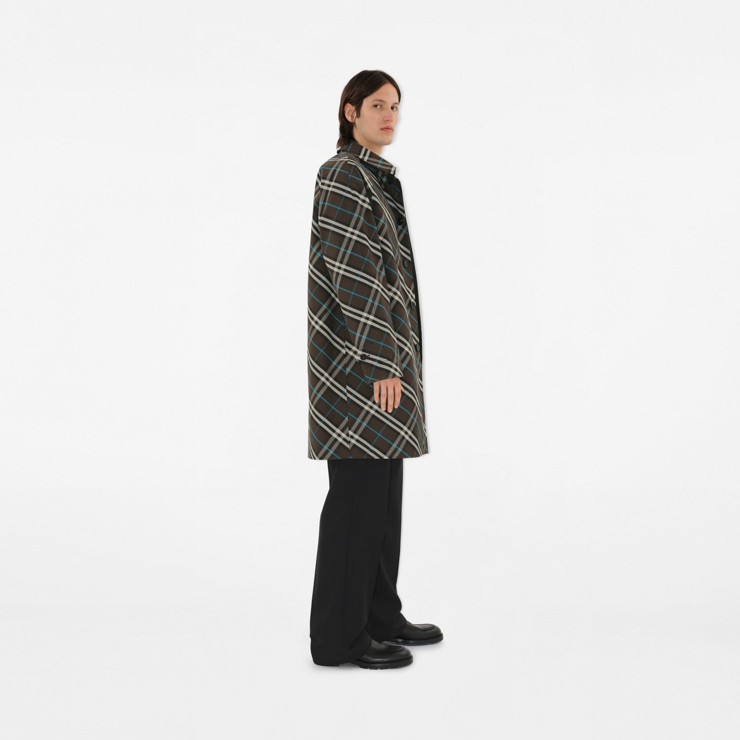 Long Reversible Gabardine Car Coat - Black