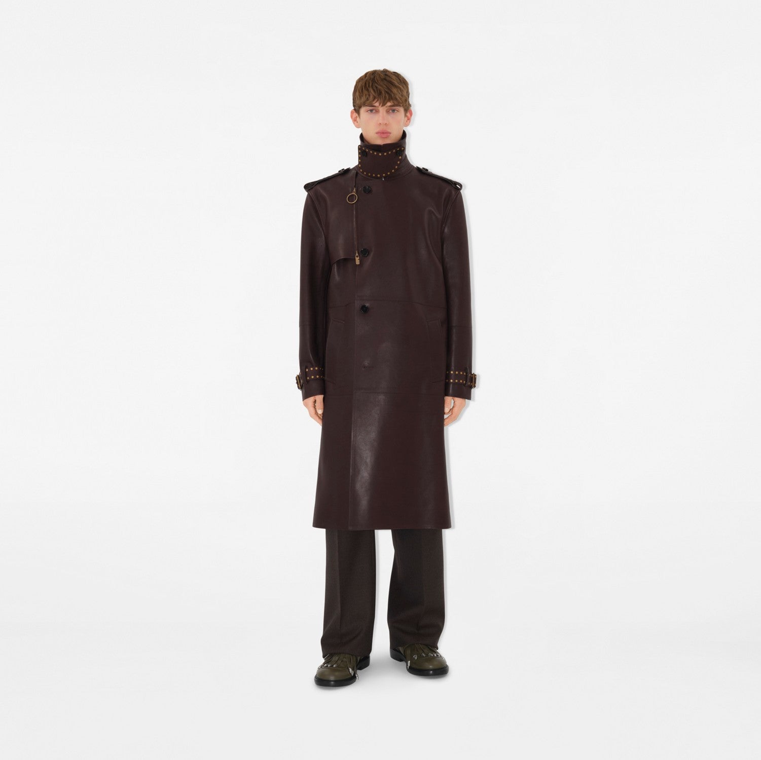 Long Leather Trench Coat - Berry