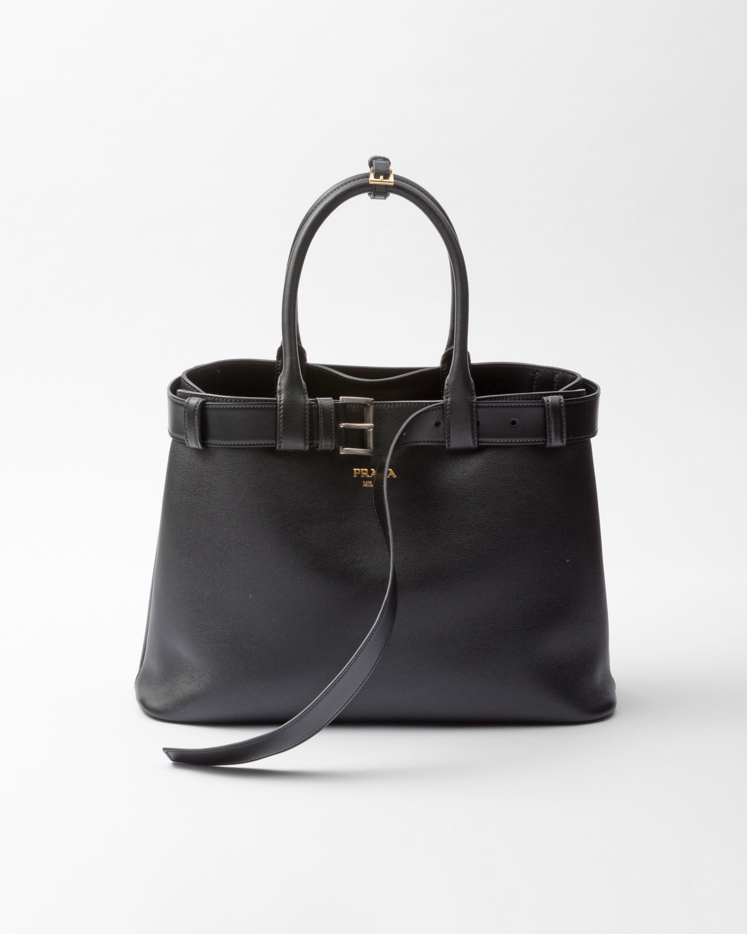 Prada Buckle large leather handbag with belt Black