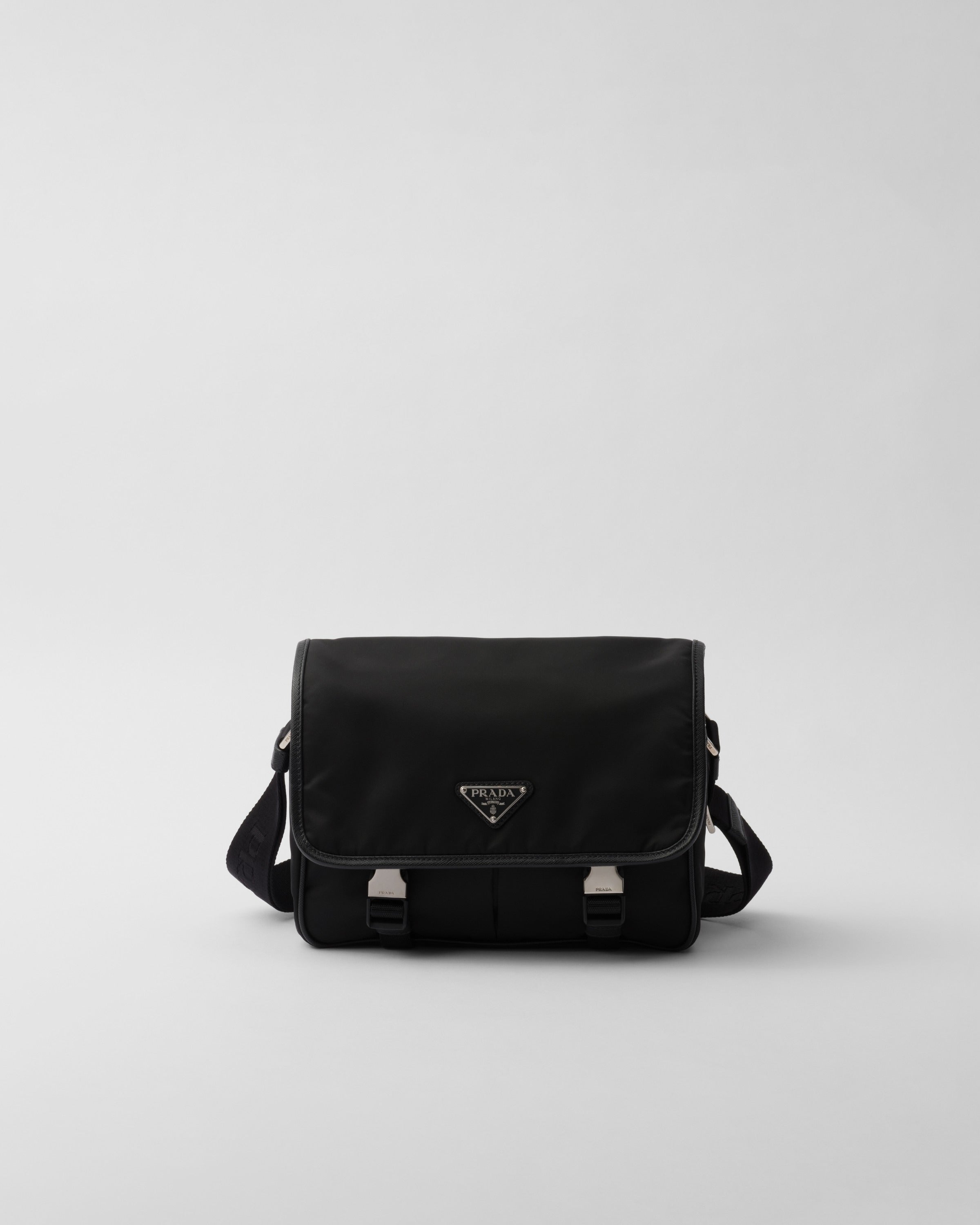 Re-Nylon and Saffiano leather shoulder bag Black