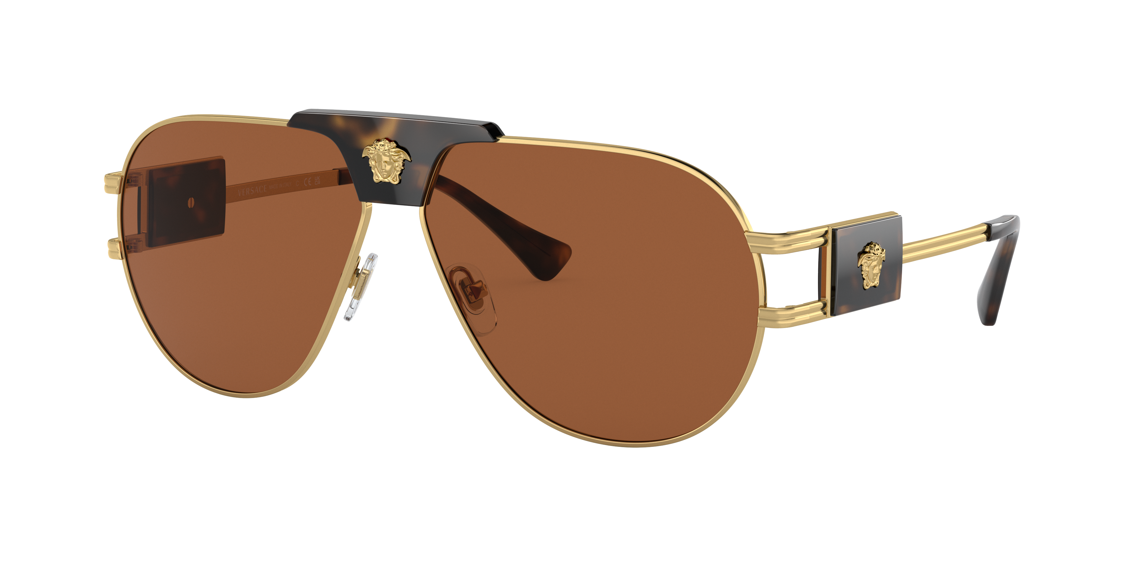 VERSACE VE2252 Gold - Men Luxury Sunglasses, Dark Brown Lens