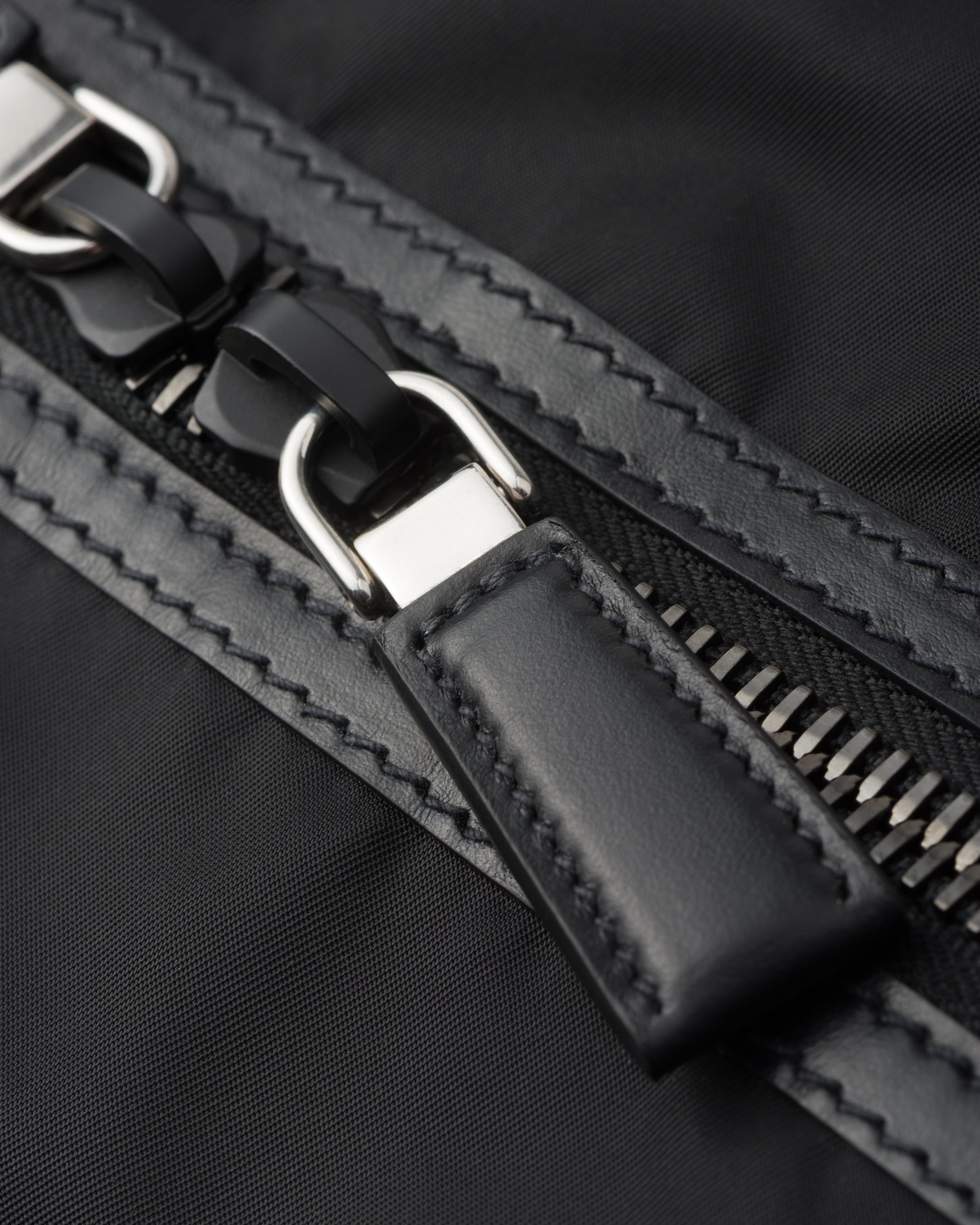 Re-Nylon and leather travel bag Black