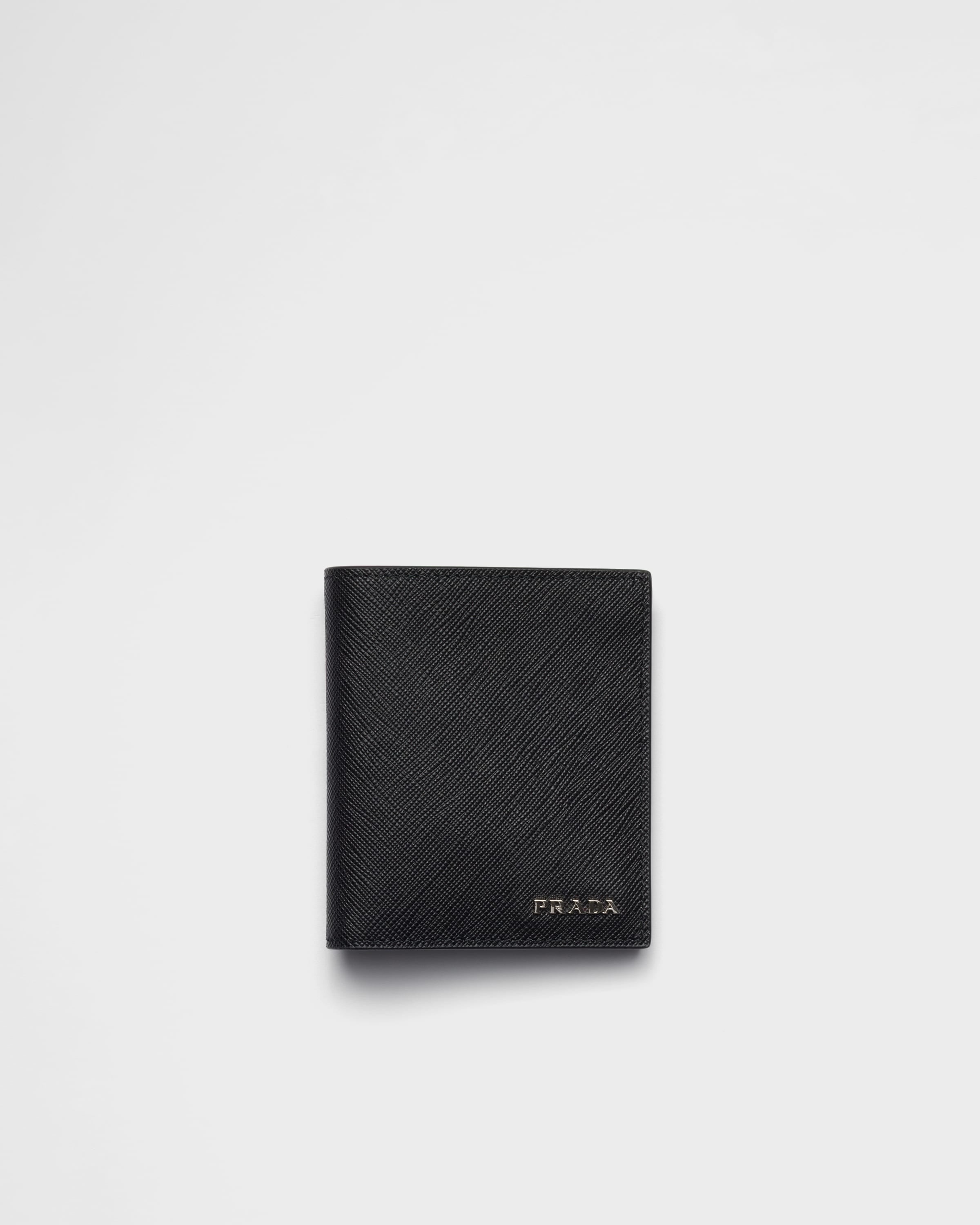 Saffiano leather wallet Black/Baltic Blue