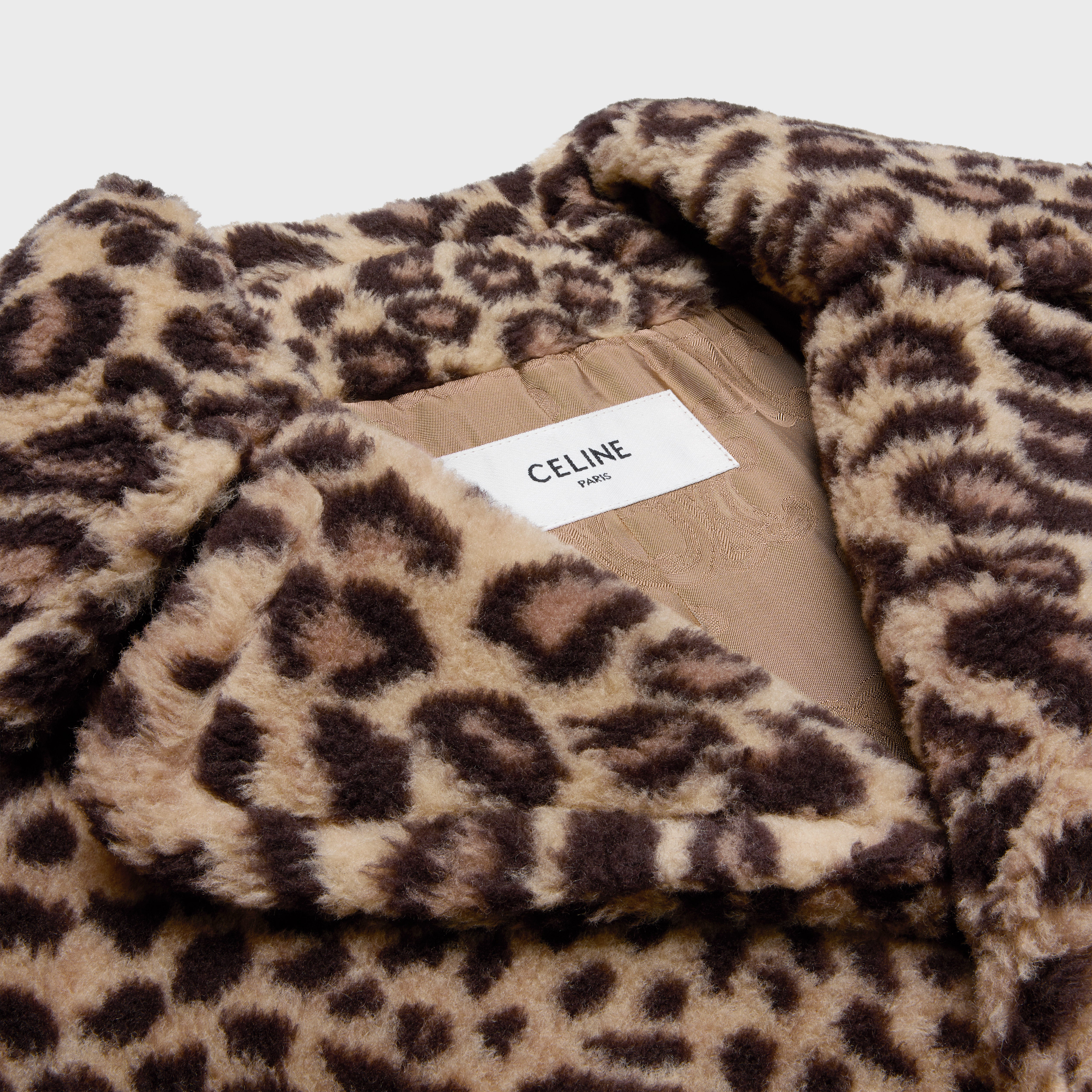 EGG-SHAPED PEACOAT IN FUR-EFFECT WOOL - LEOPARD