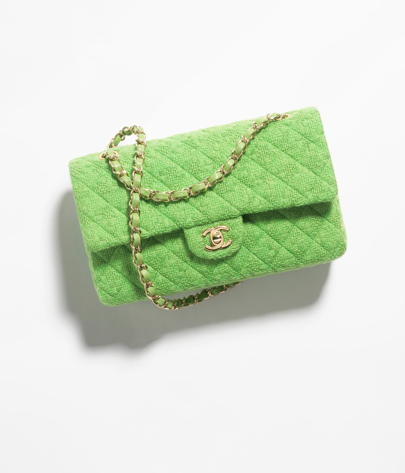 Chanel Double Flap Shoulder Bag Green Wool Tweed