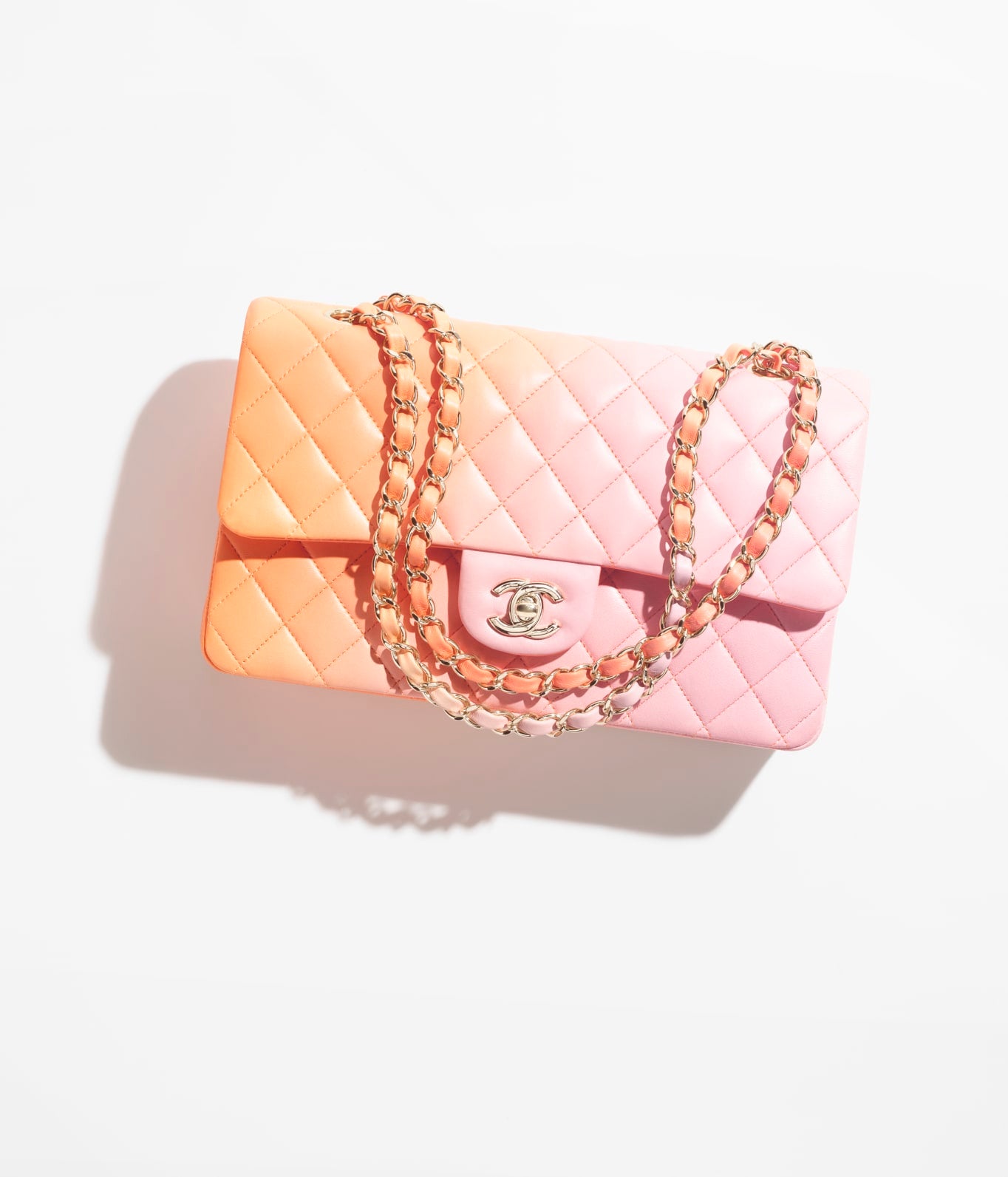 Chanel Double Flap Shoulder Bag Pink Orange Gradient