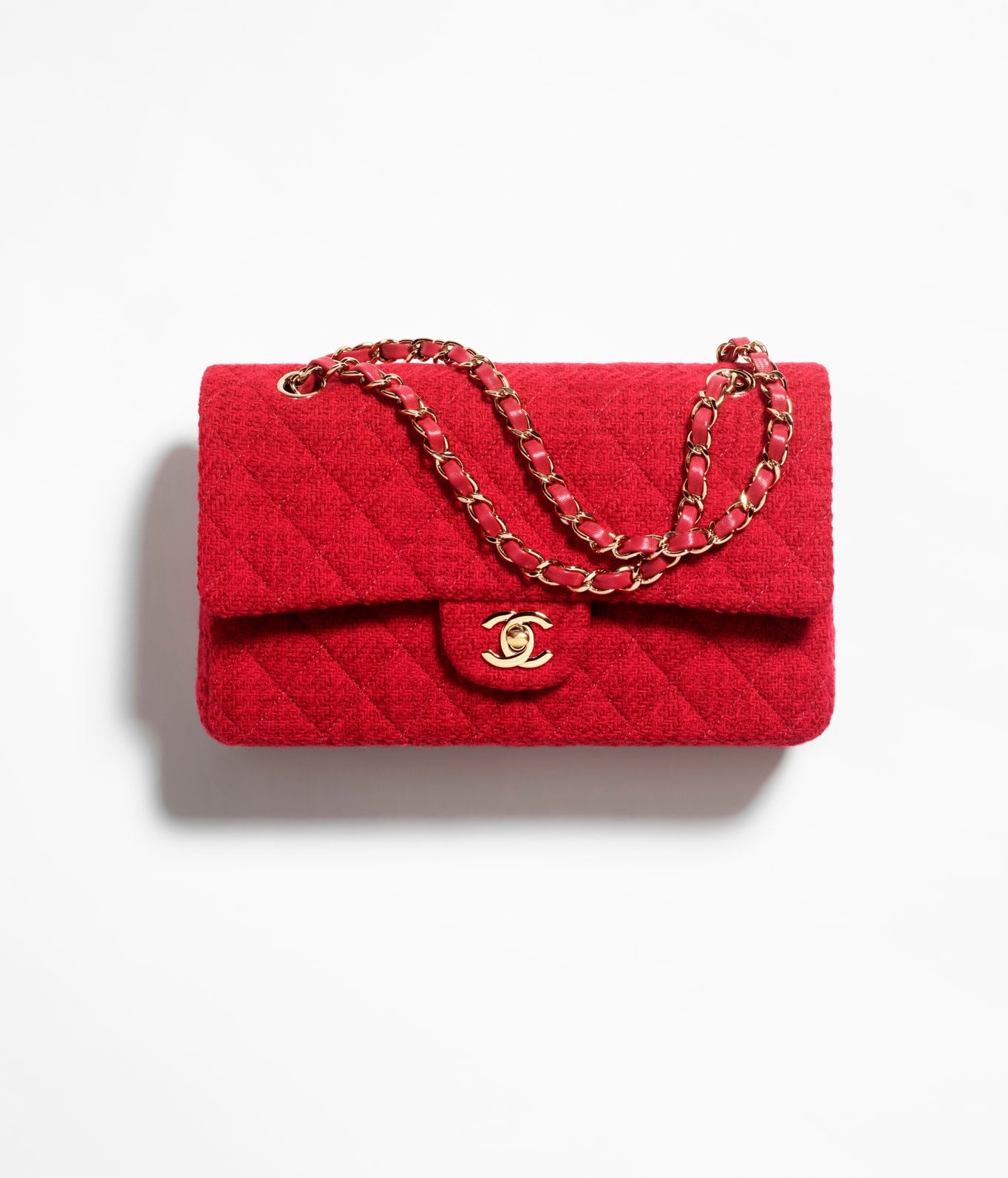 Chanel Double Flap Shoulder Bag Red Wool Tweed