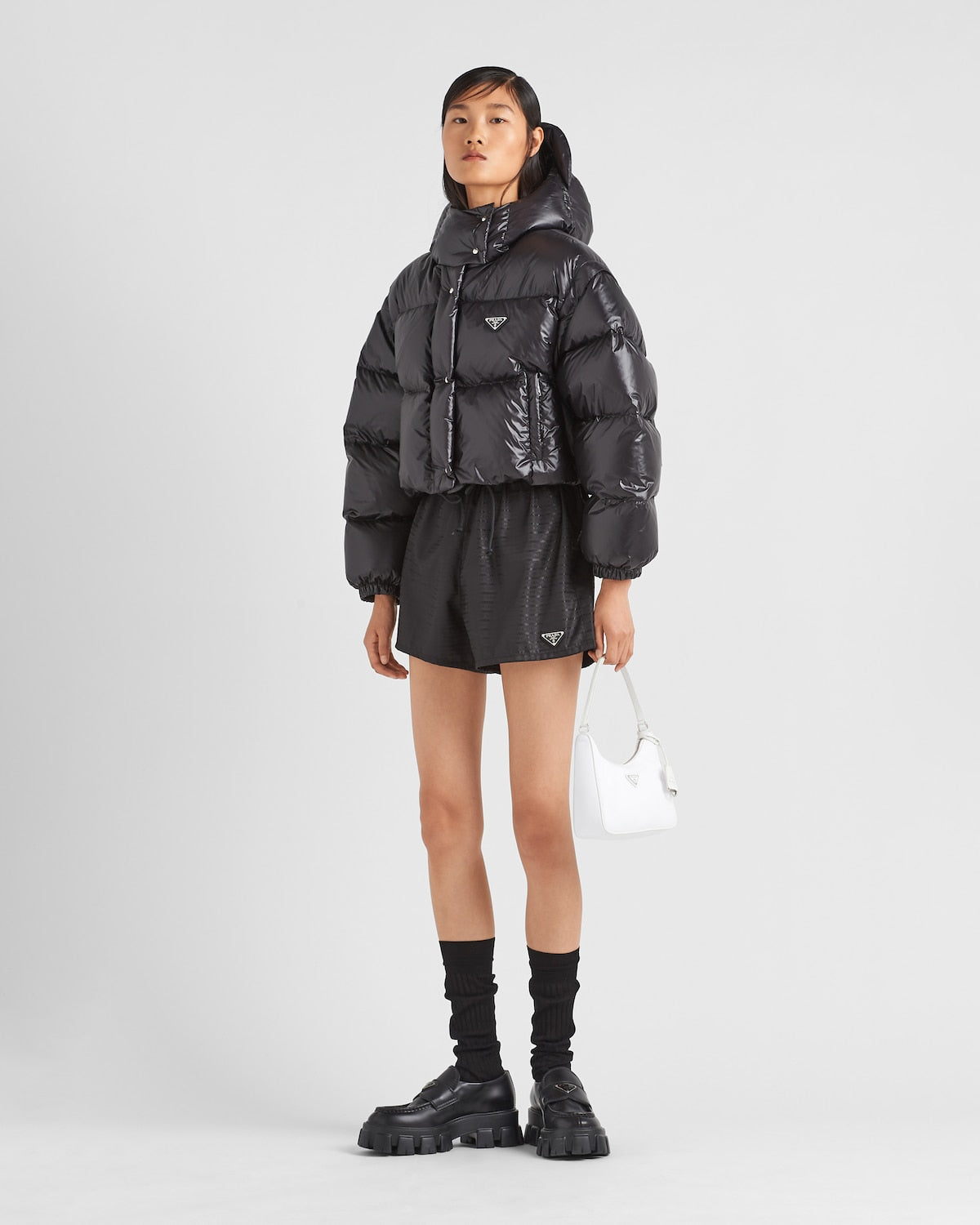 Prada Re-Nylon Convertible Cropped Down Jacket