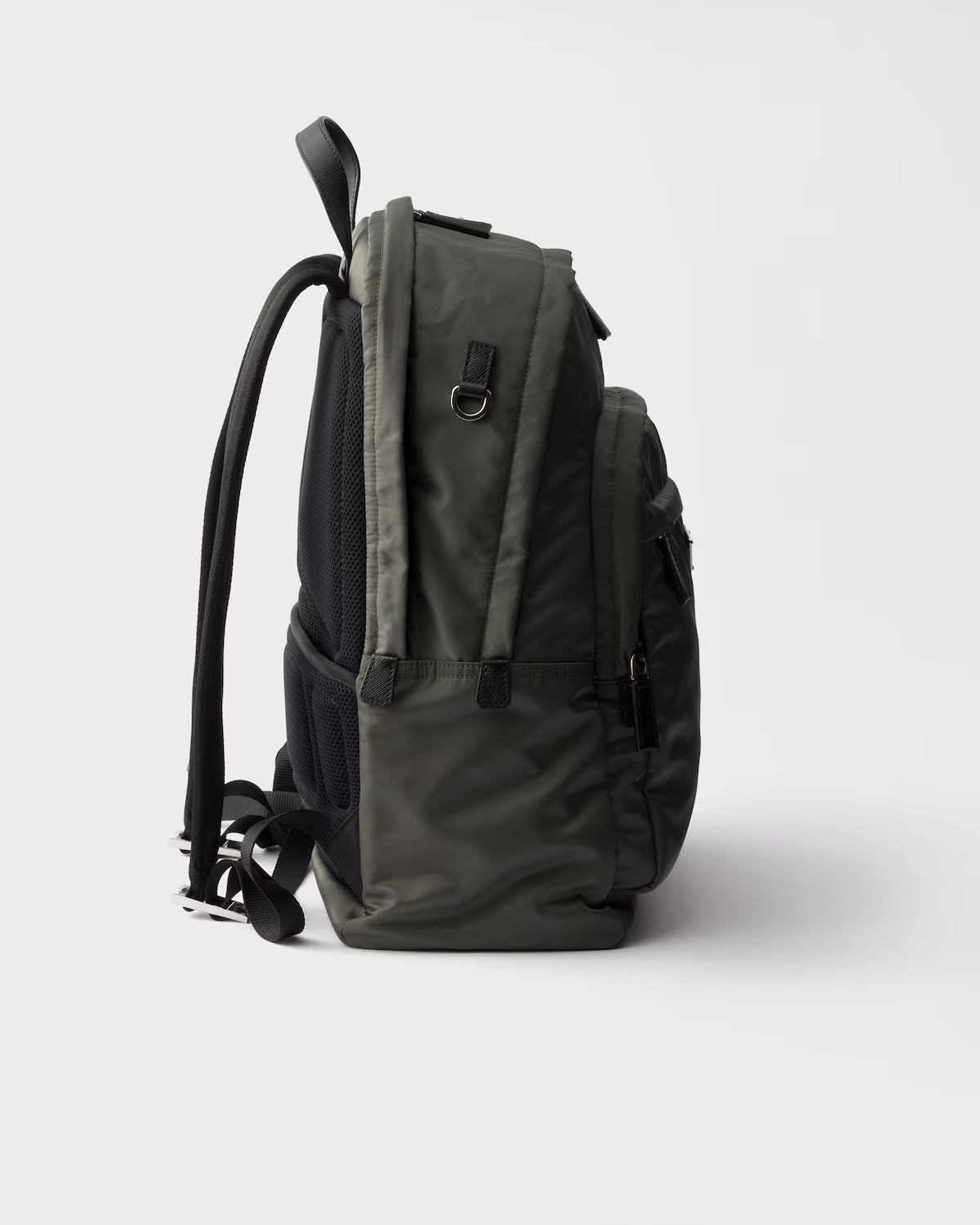 Re-Nylon and Saffiano leather backpack Forest Green