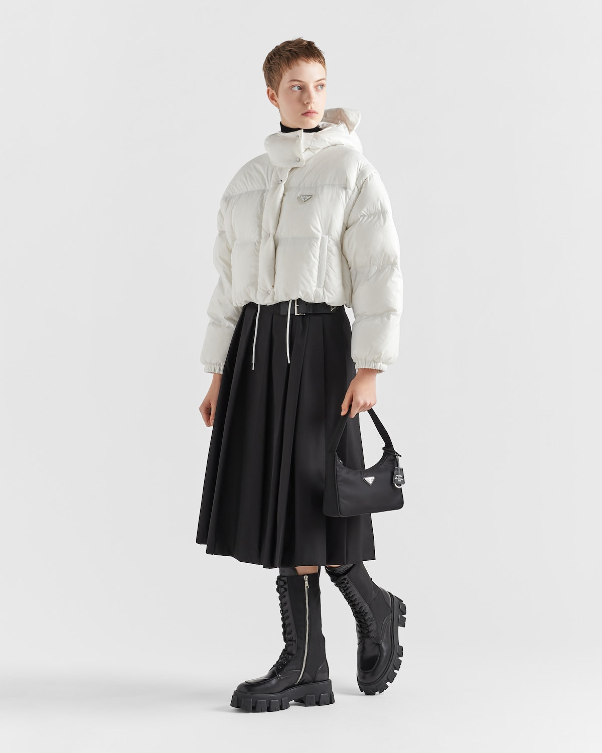 Prada Re-Nylon Convertible Cropped Down Jacket