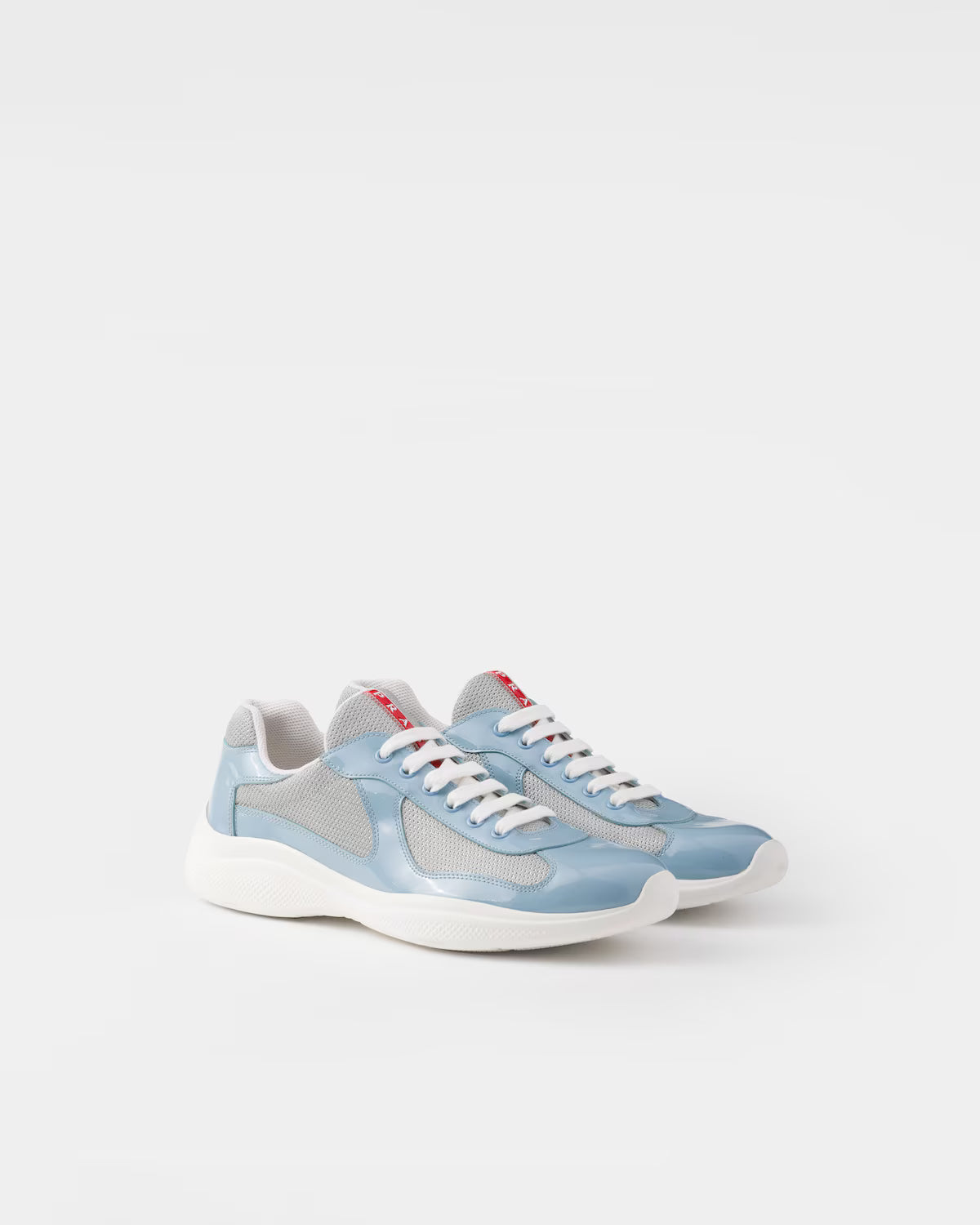Patent Leather and Technical Fabric Prada America's Cup Sneakers - Silver/Celeste
