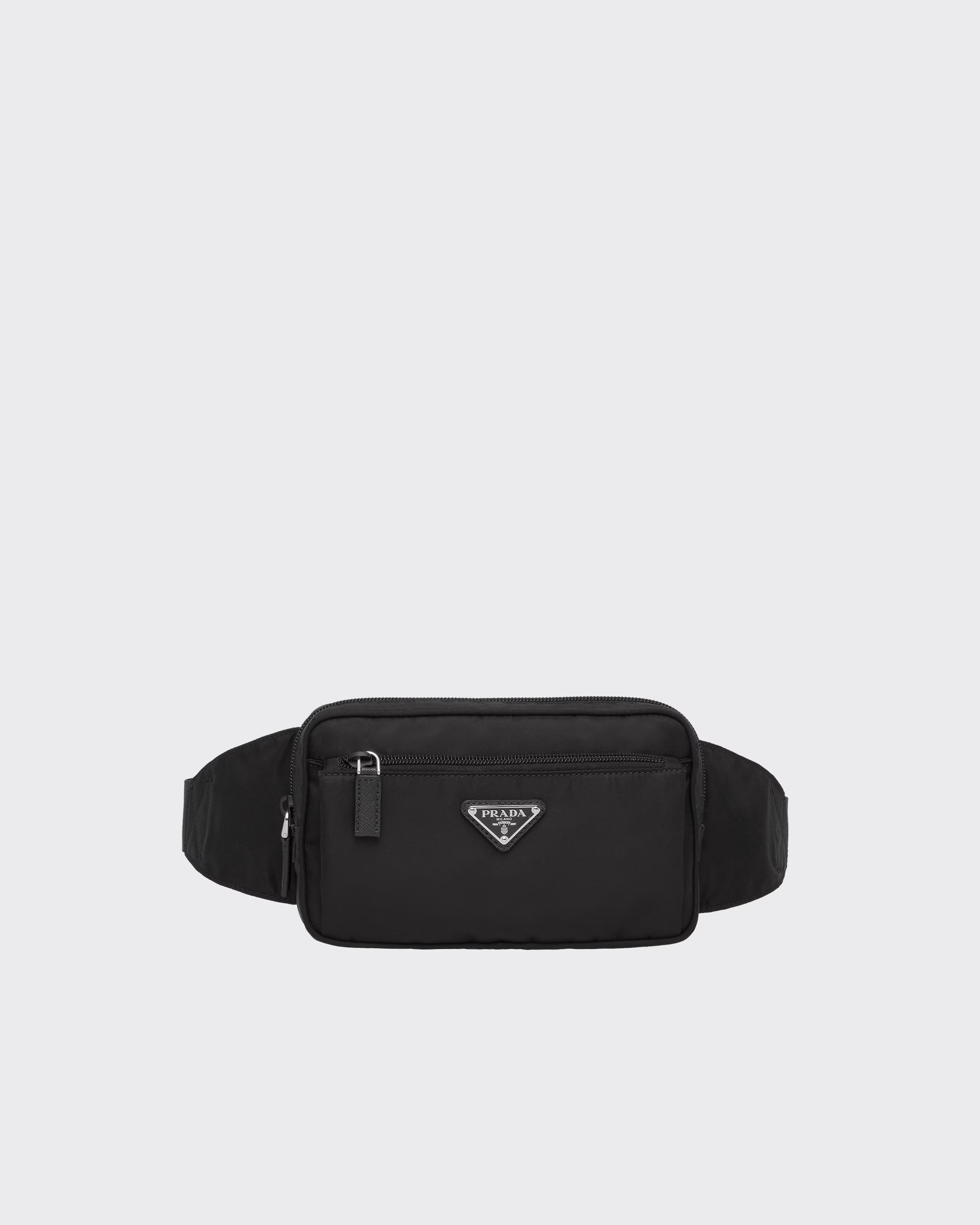 Re-Nylon and Saffiano leather belt bag Black