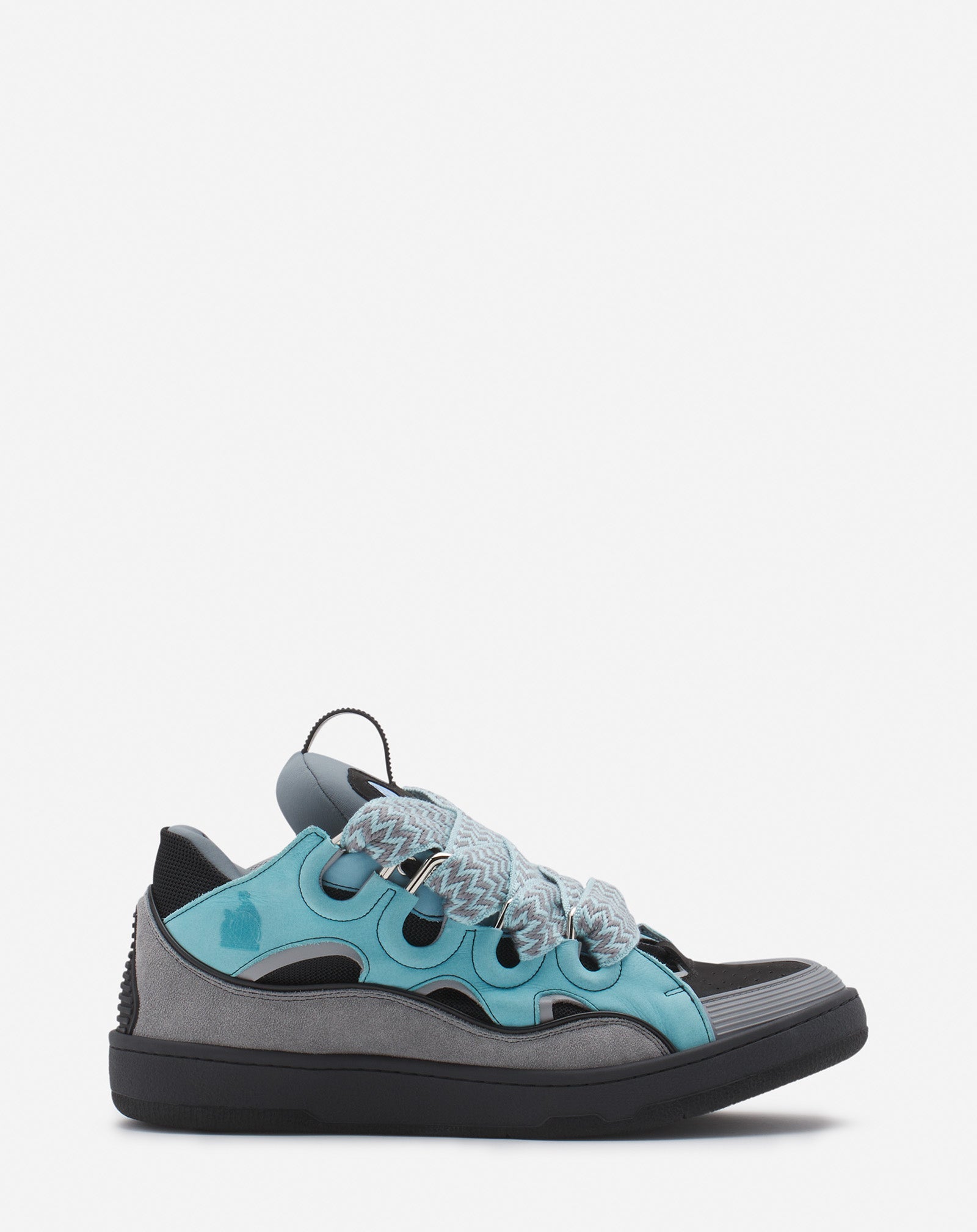 LEATHER CURB SNEAKERS - LIGHT BLUE/ANTHRACITE