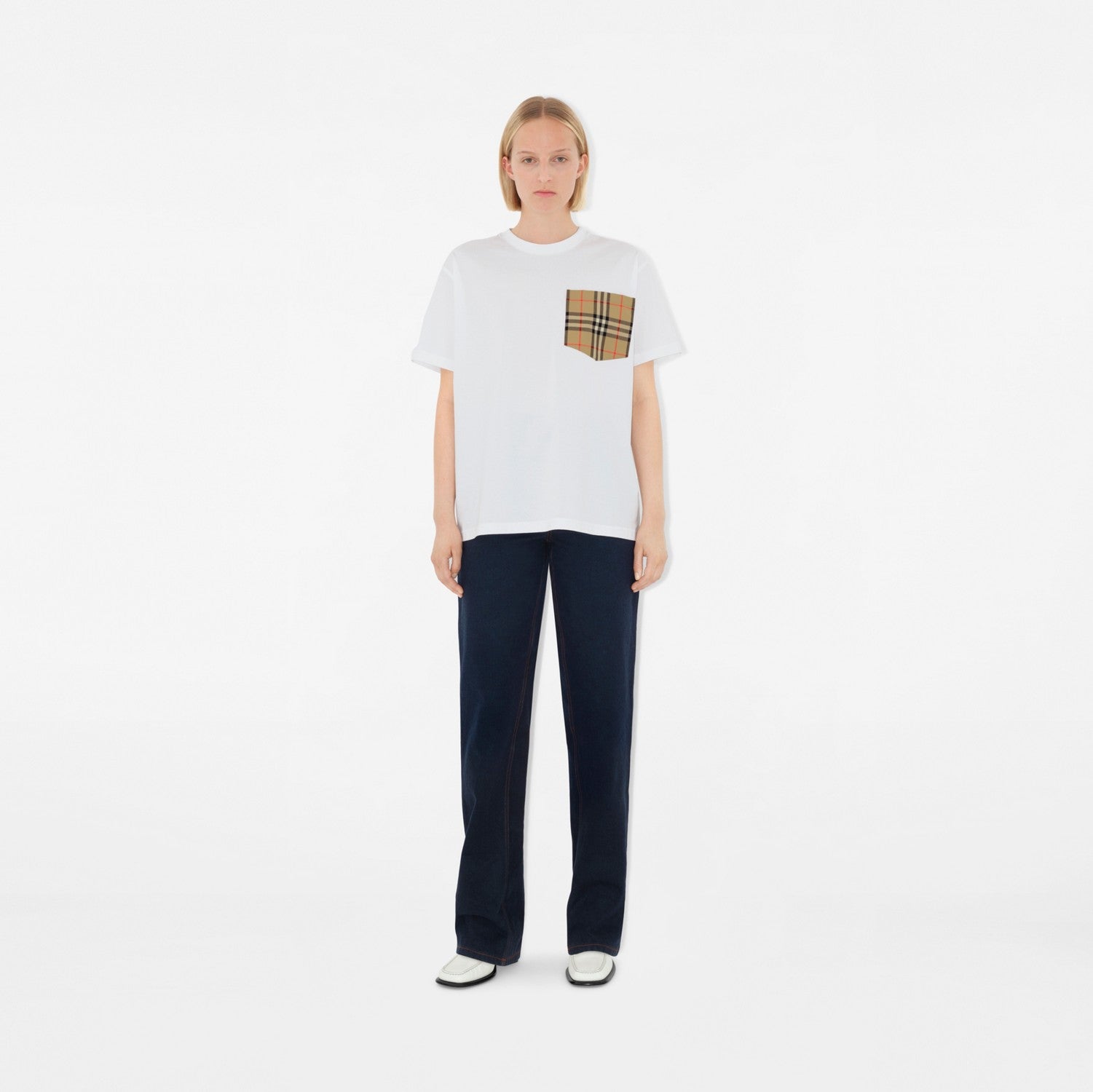 Check Pocket Cotton T-shirt - White