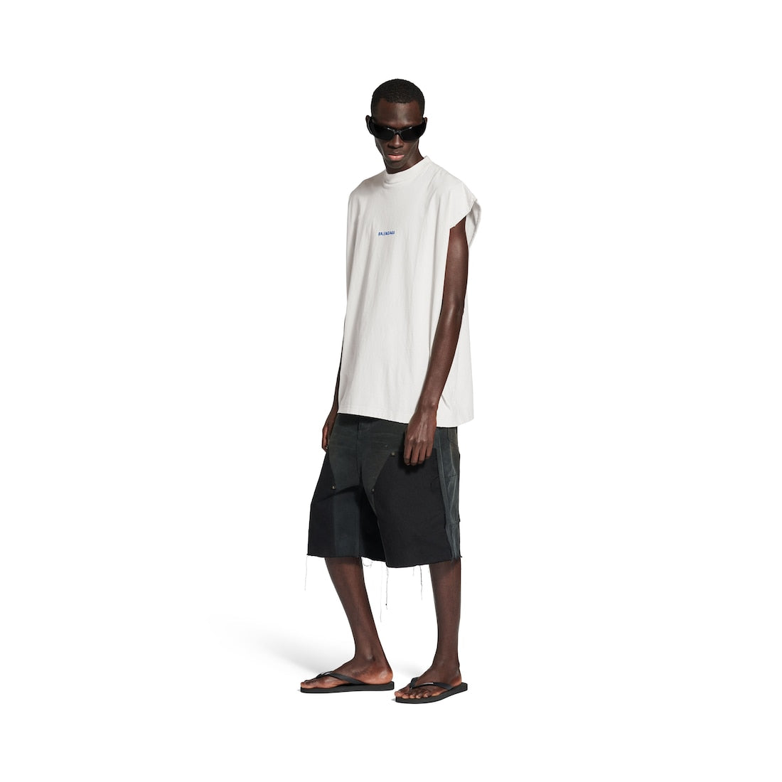 Men's Balenciaga Back Sleeveless T-shirt in Dirty White/Blue
