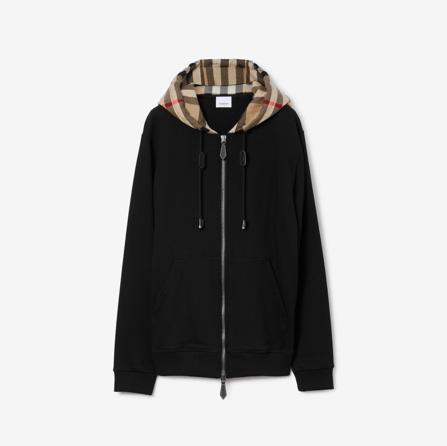 Check Hood Cotton Zip Hoodie - Black/archive beige