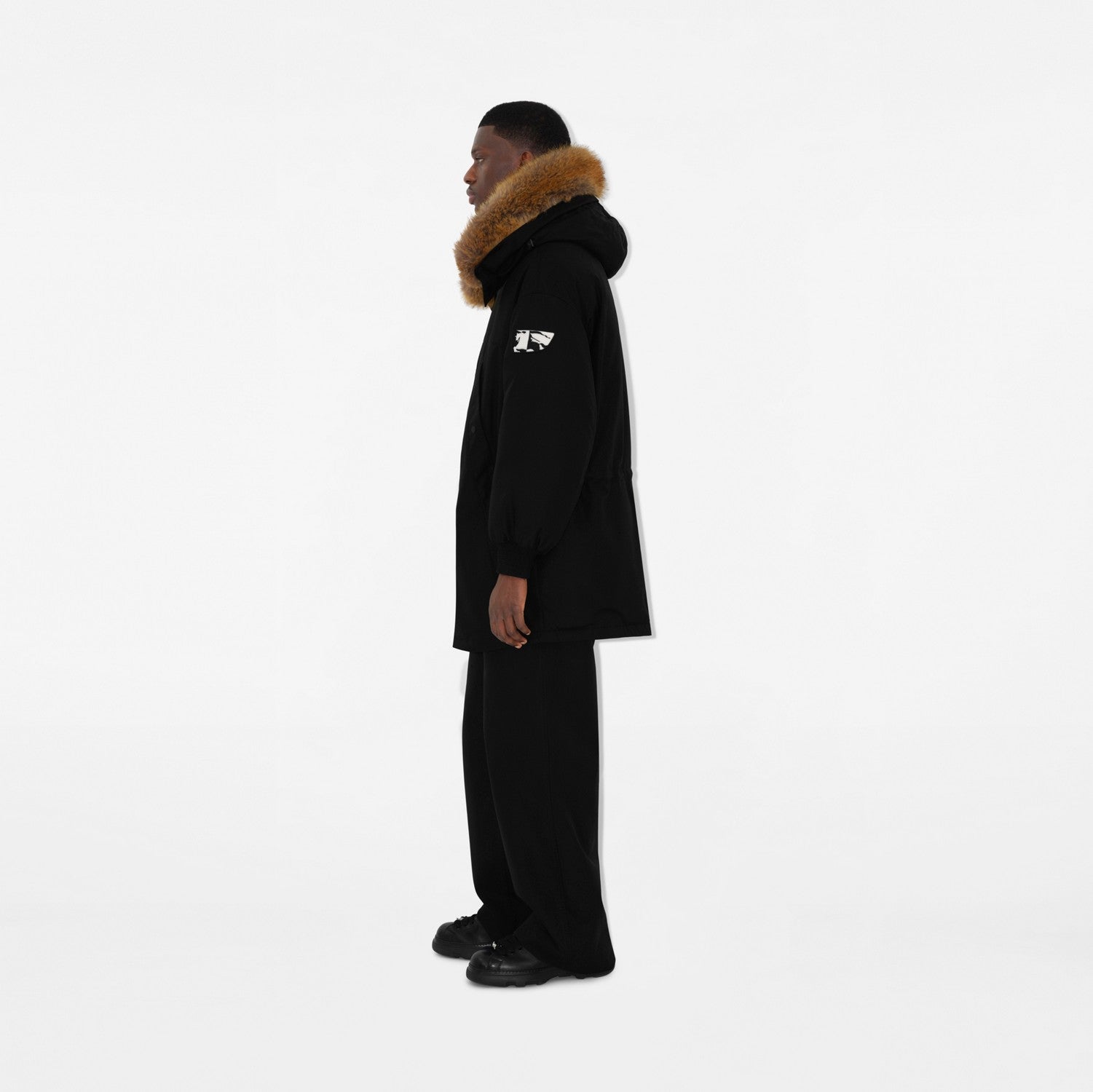 Faux Fur Trim Nylon Parka - Black