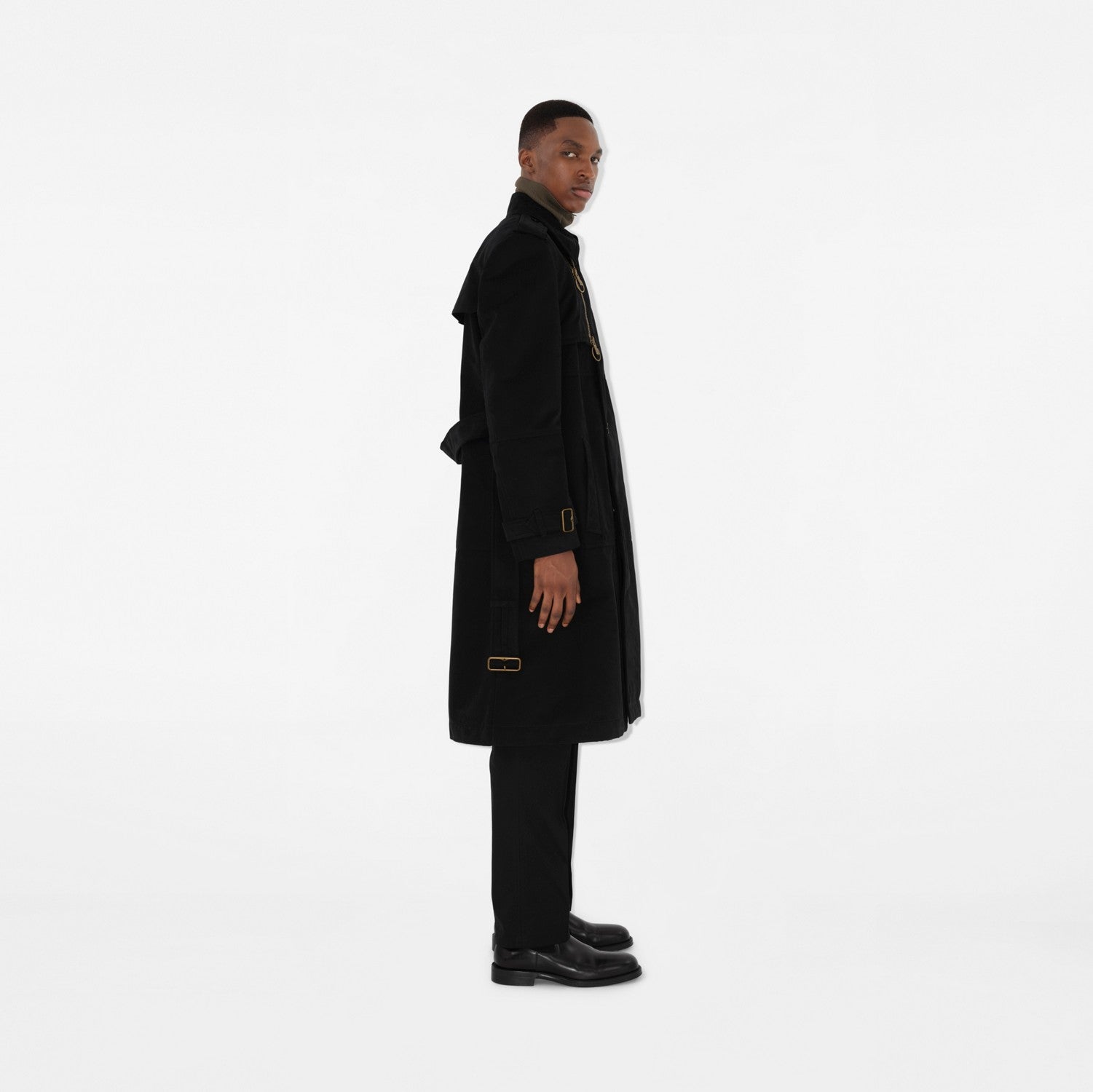 Long Cotton Nylon Trench Coat - Black