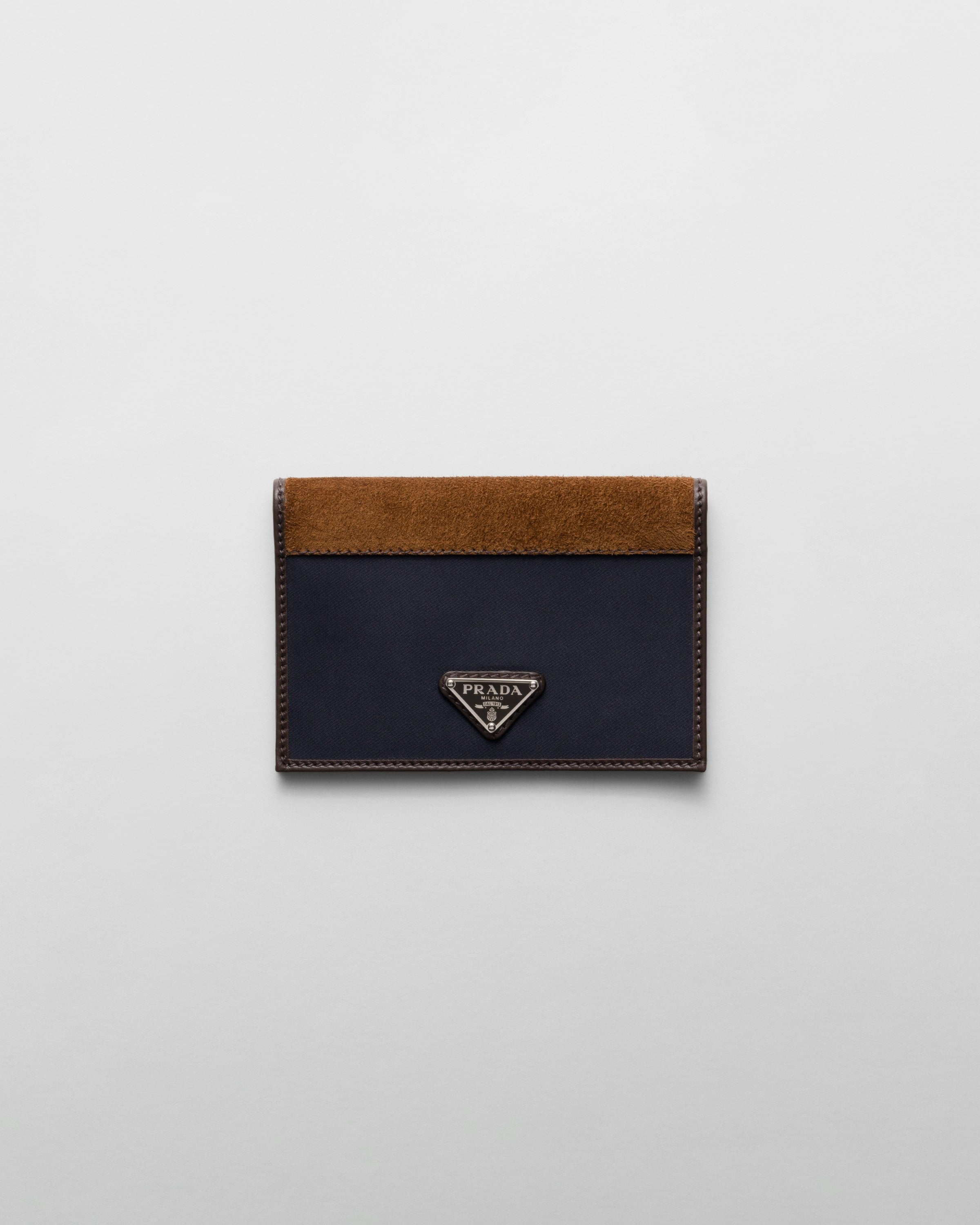 Re-Nylon and leather passport holder Blue/Coffee