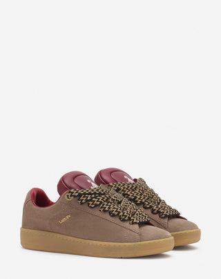 LANVIN X FUTURE HYPER CURB SNEAKERS IN LEATHER AND SUEDE FOR MEN - TAUPE/RED