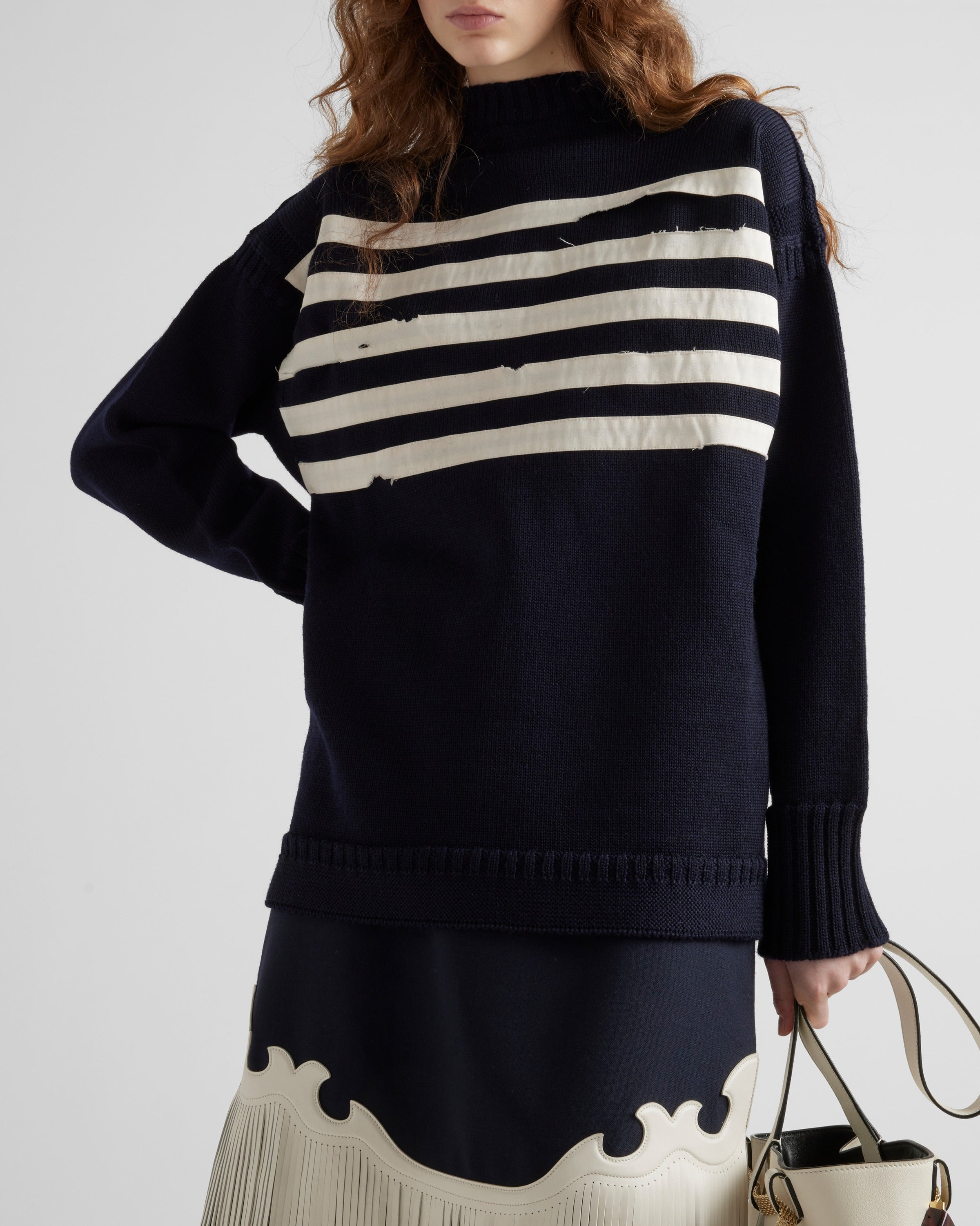 Oversized wool sweater Blue/White