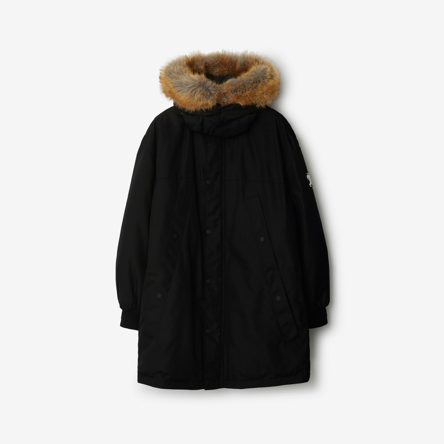 Faux Fur Trim Nylon Parka - Black