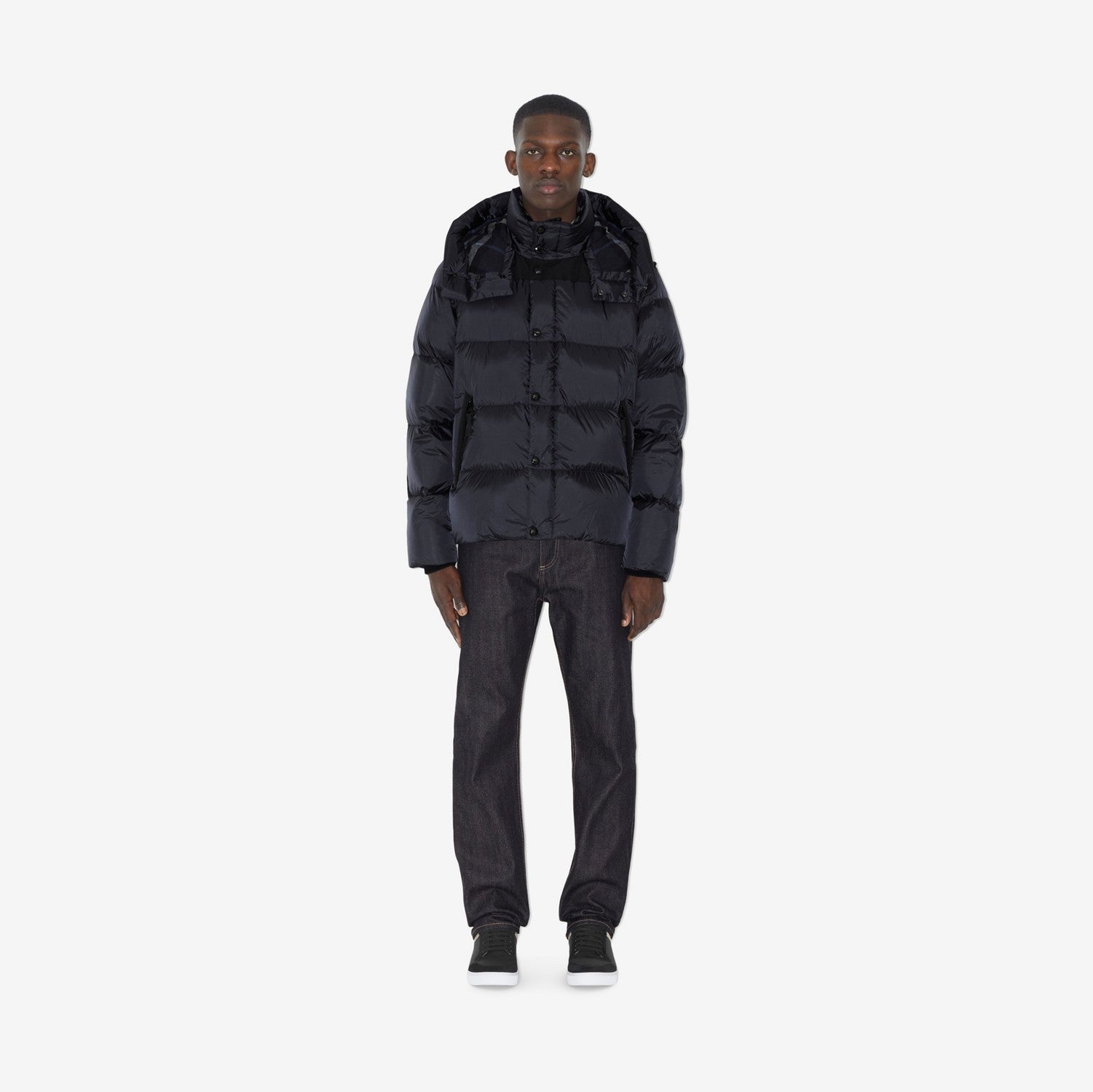 Detachable Sleeve Nylon Puffer Jacket - Navy