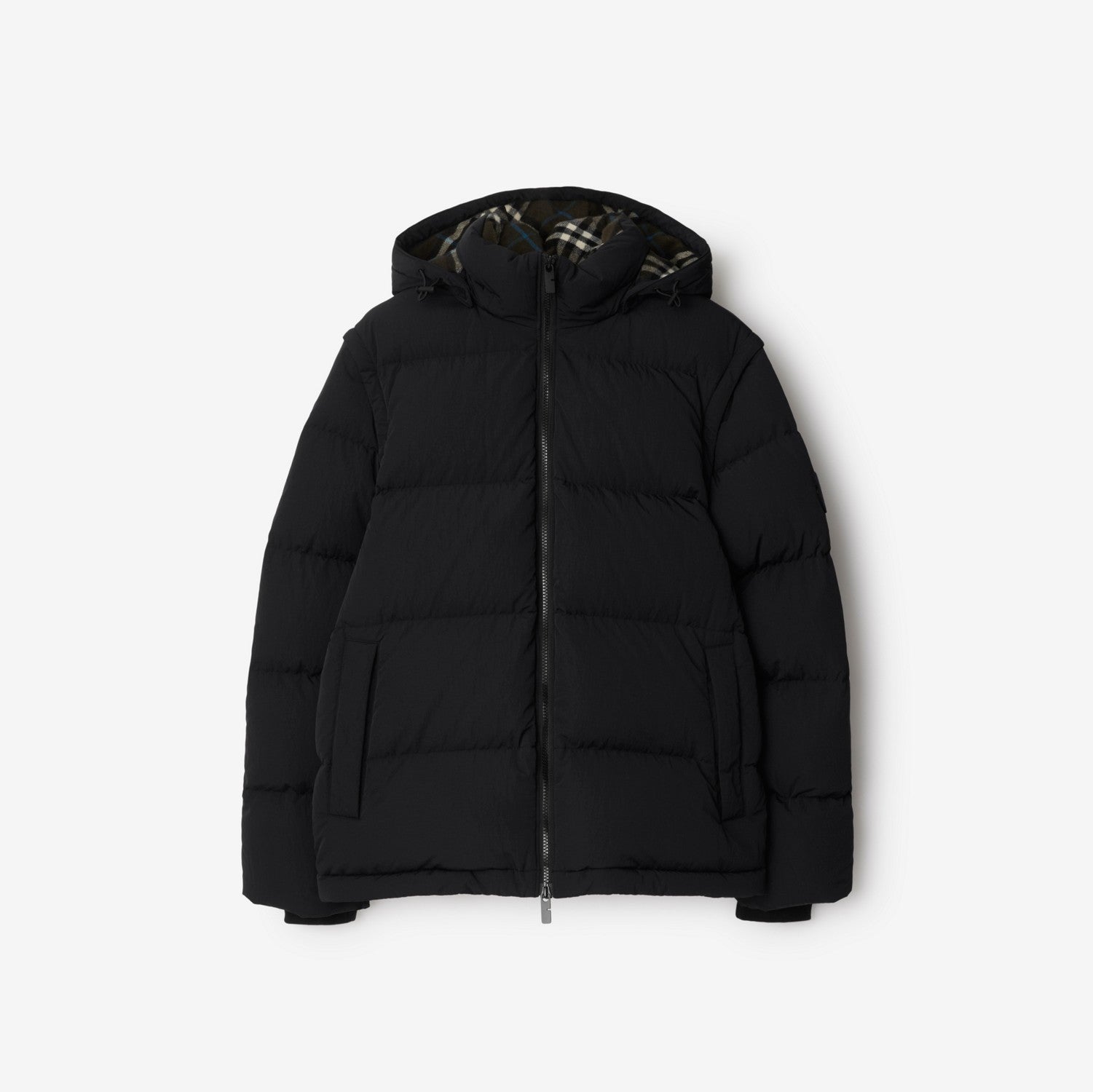 Detachable Sleeve Nylon Puffer Jacket - Black/snug