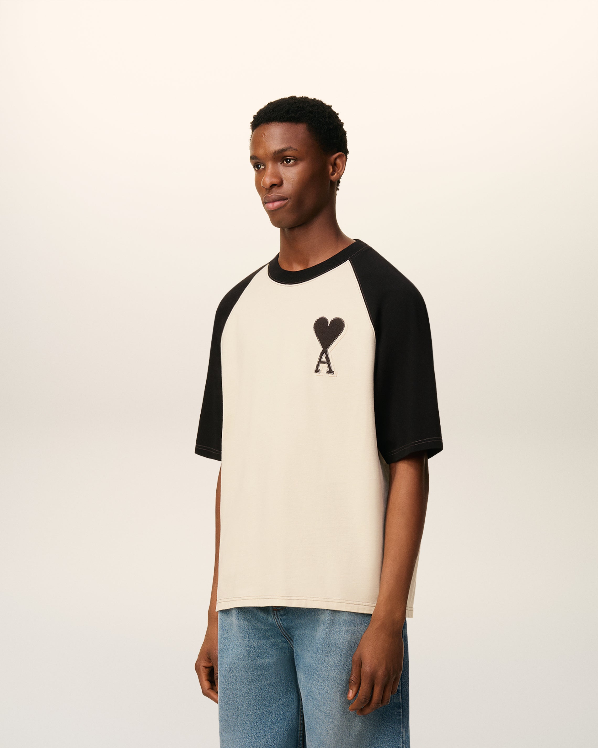 White Cotton Short Sleeves Ami De Coeur T-shirt IVORY/BLACK