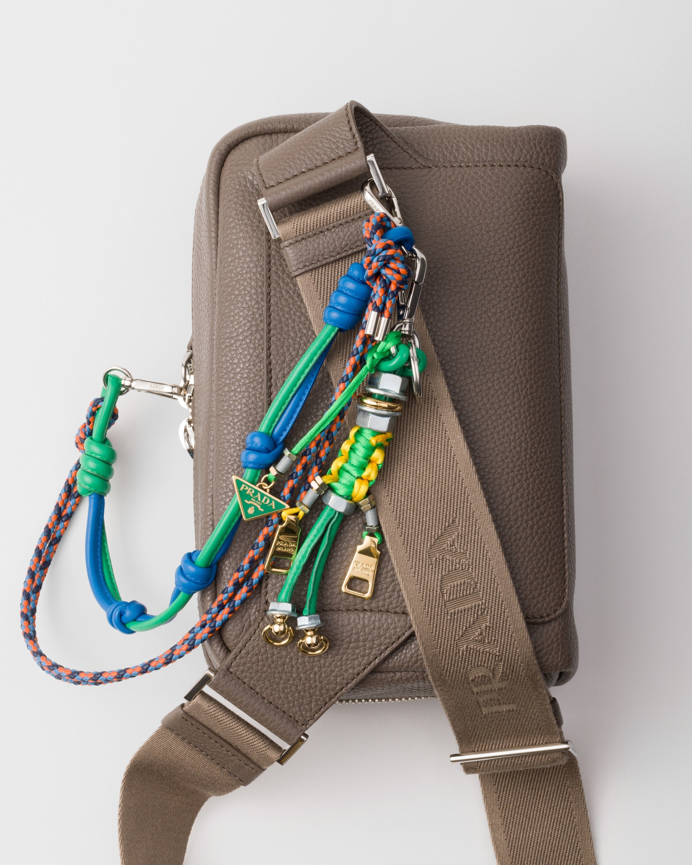 Leather shoulder bag with charm Bamboo Gray
