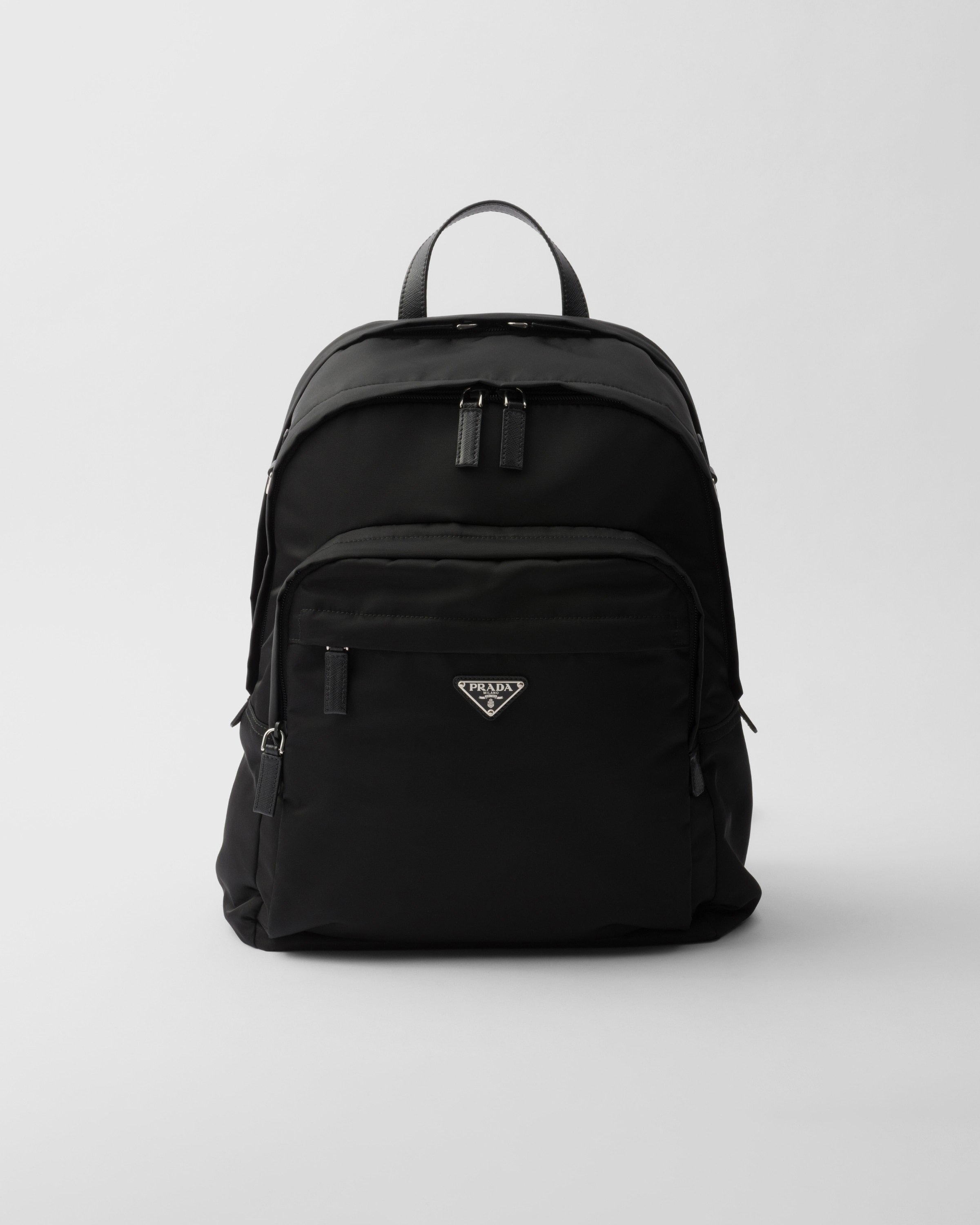 Re-Nylon and Saffiano leather backpack Black