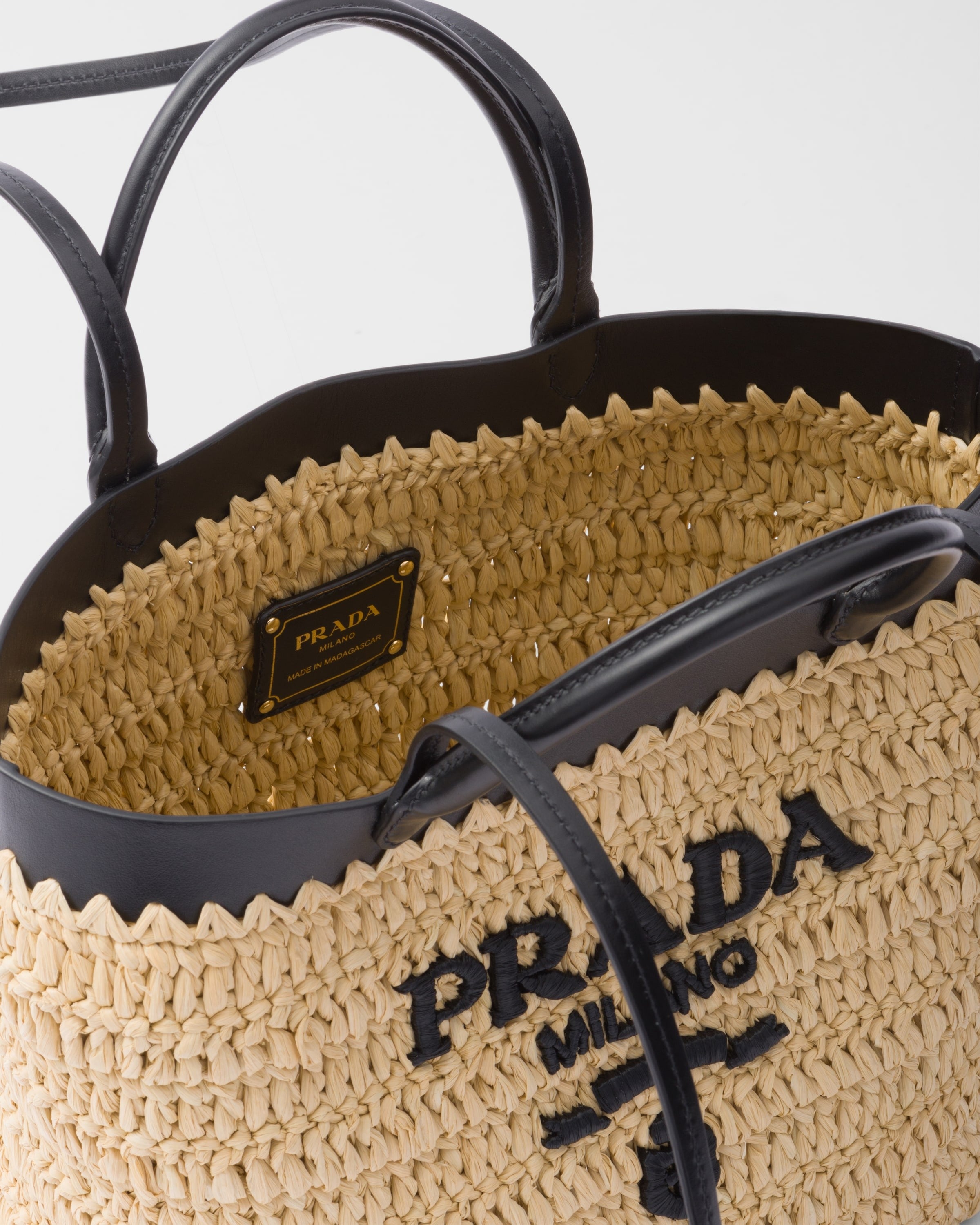 Small crochet and leather tote bag Tan/Black