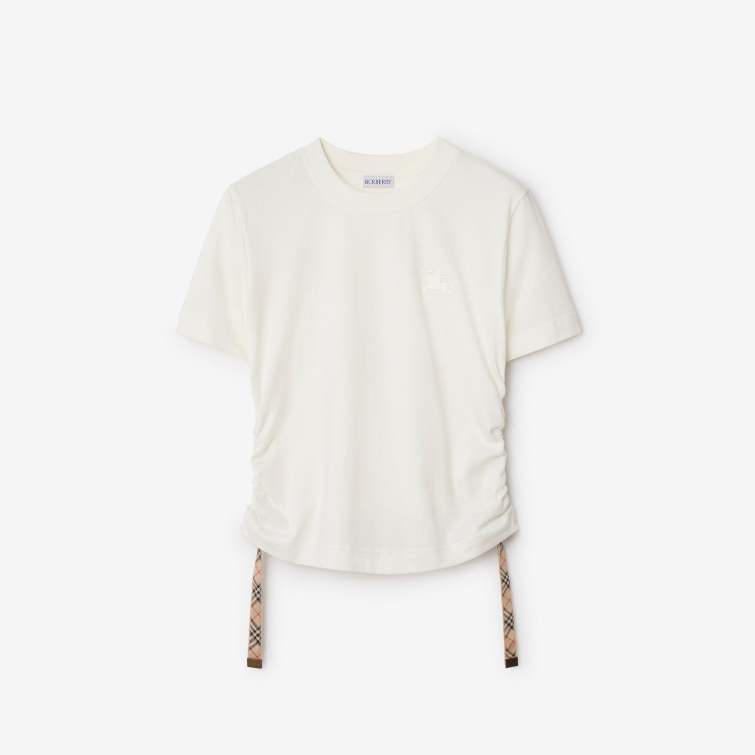 Check Trim Cotton T-shirt - Chalk