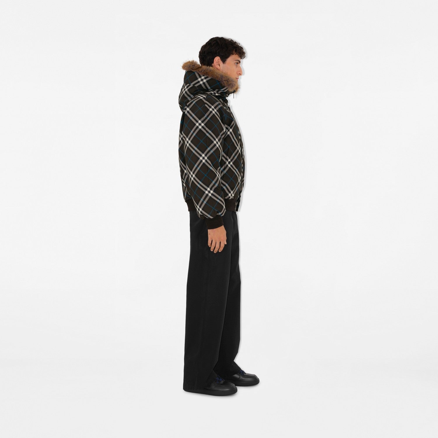 Faux Fur Trim Check Bomber Jacket - Snug