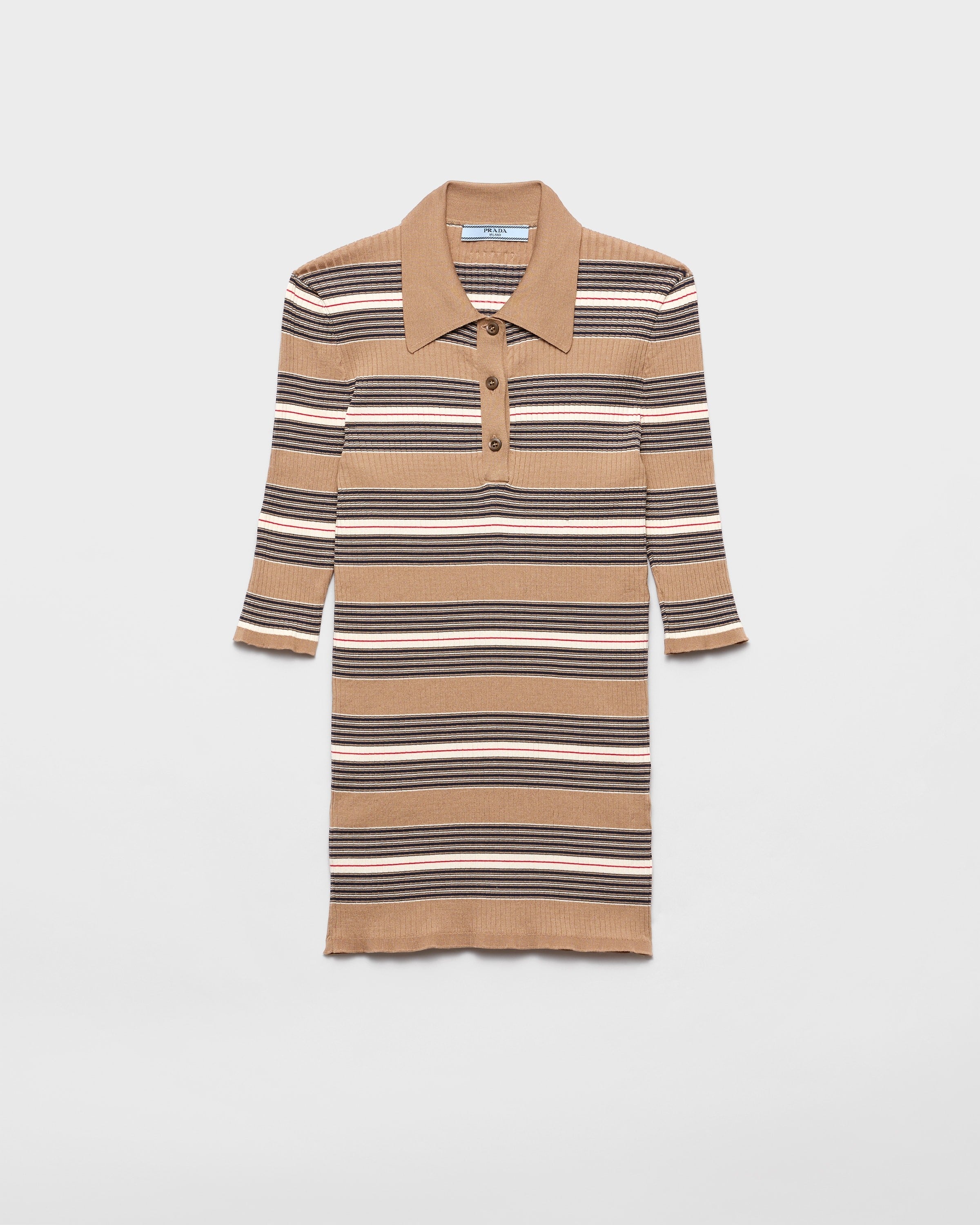 Striped cotton polo shirt Camel Brown