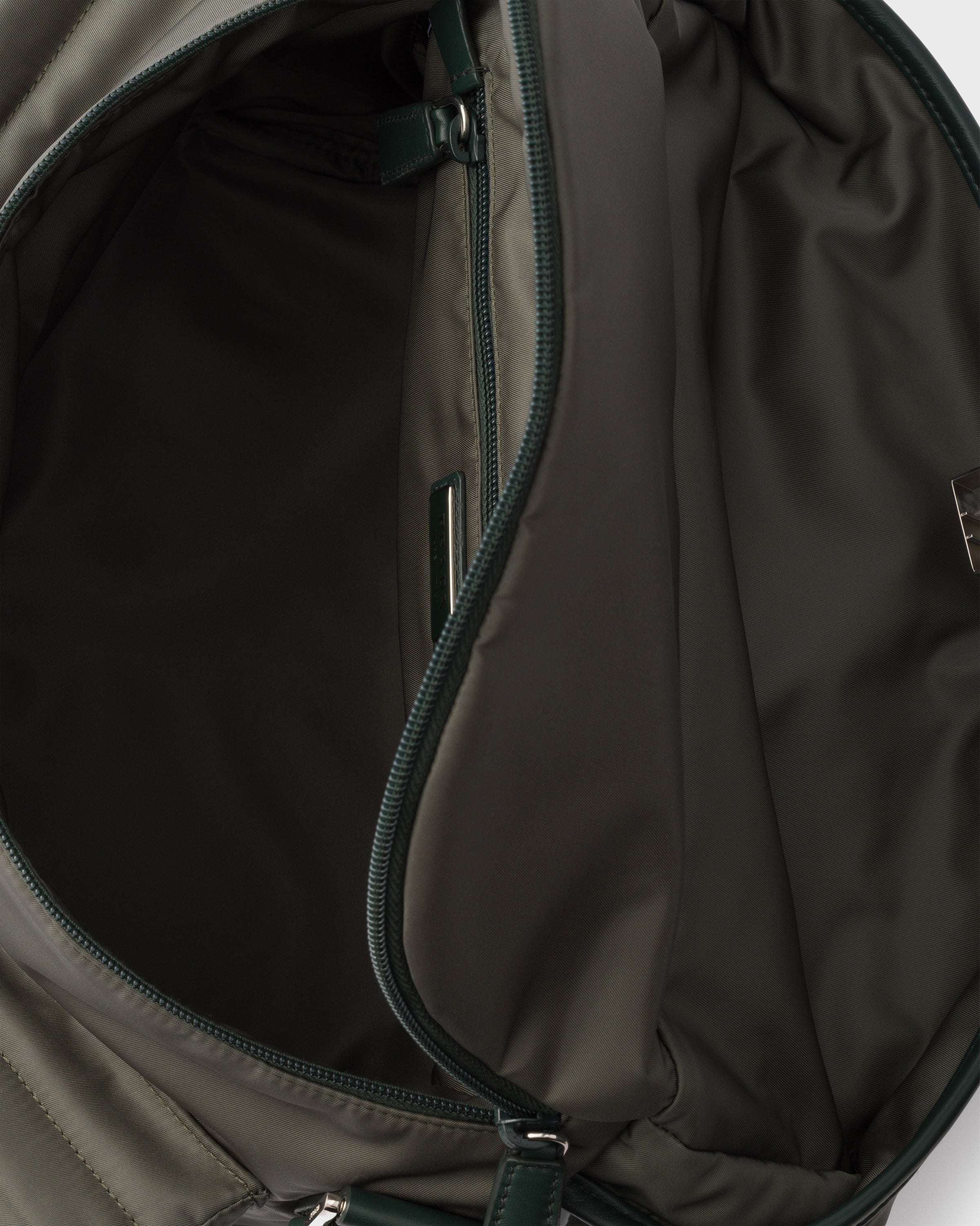 Re-Nylon and leather shoulder bag Forest Green