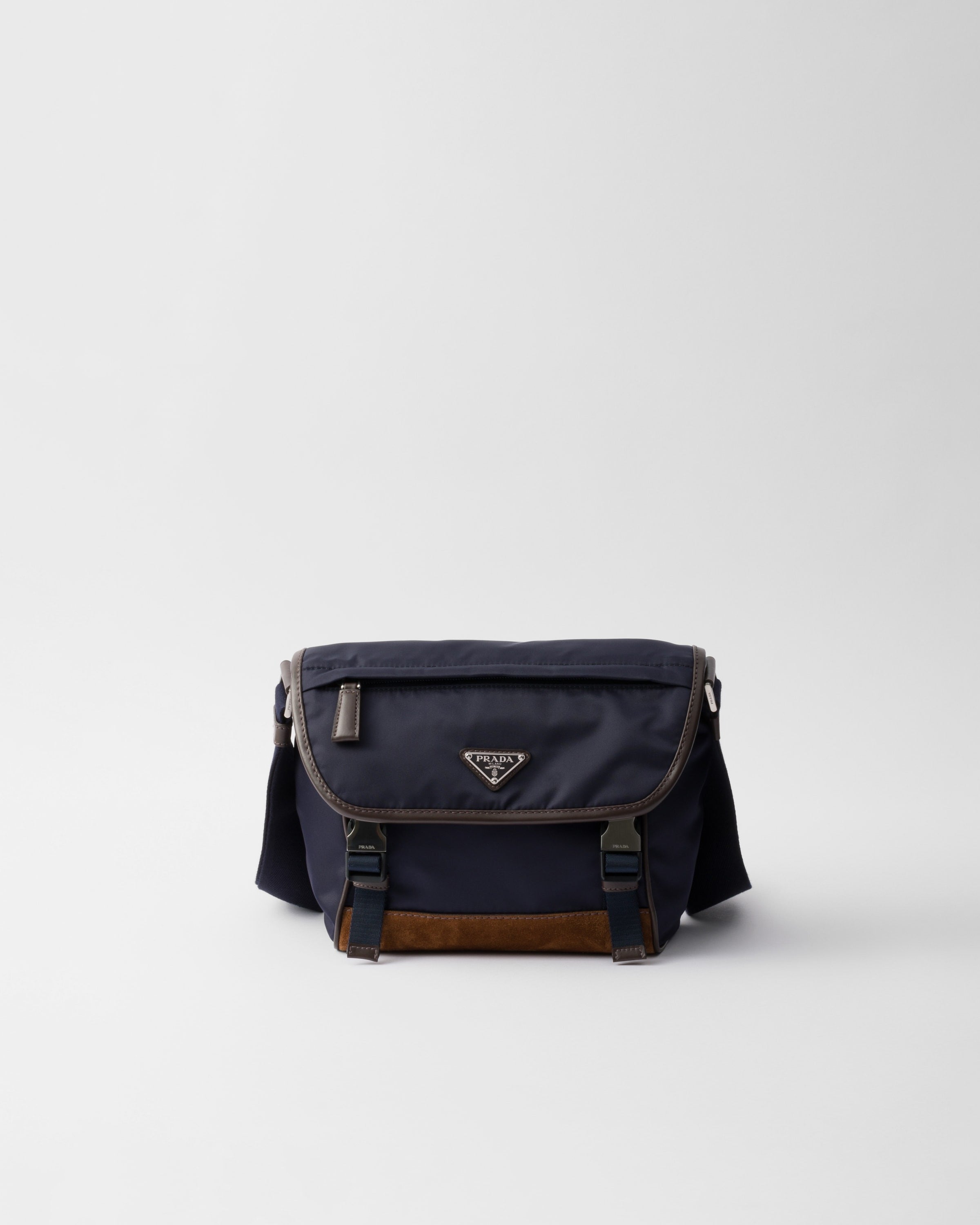 Medium Re-Nylon and leather shoulder bag Blue/Coffee