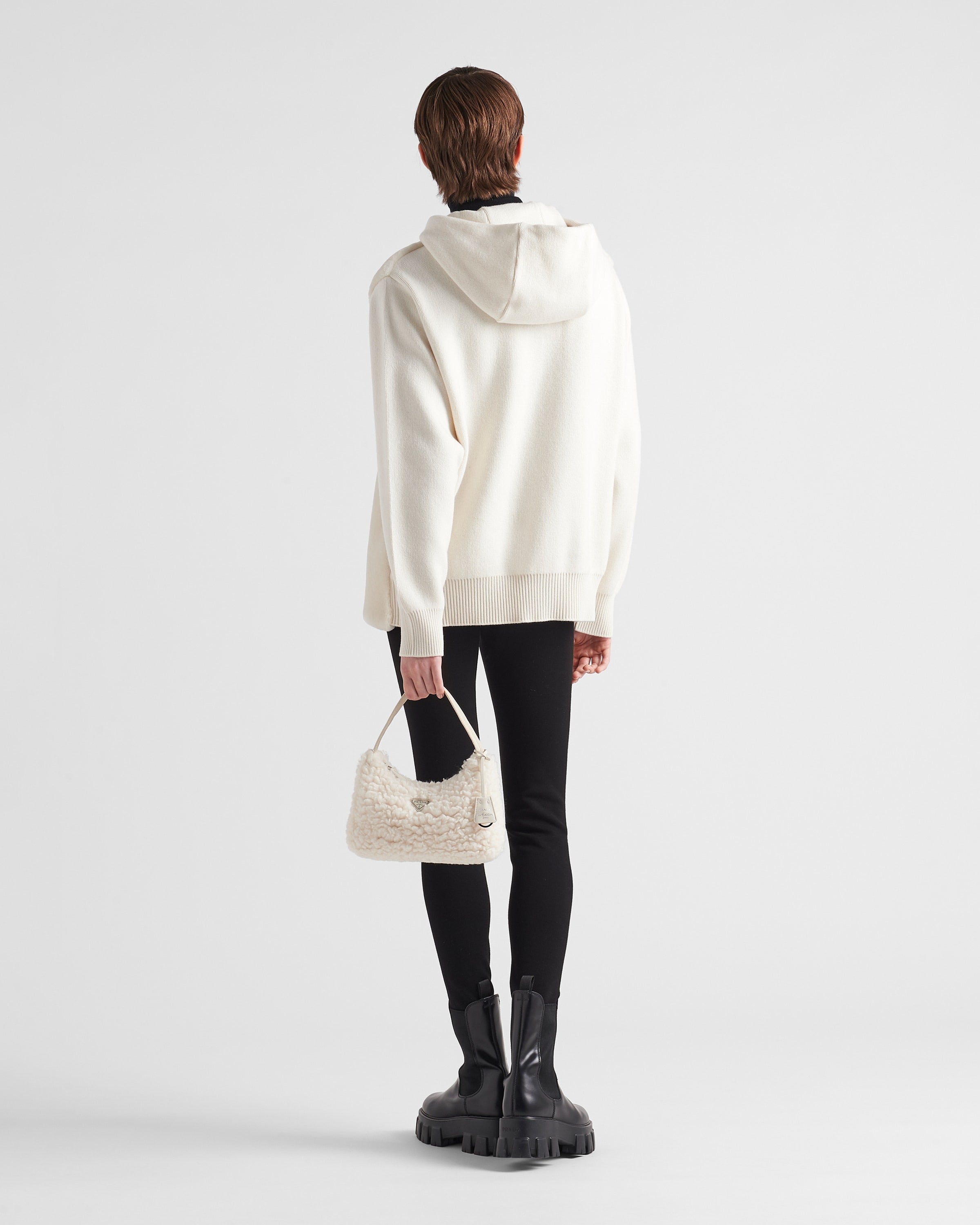 Oversized cashmere and shearling sweatshirt Chalk White