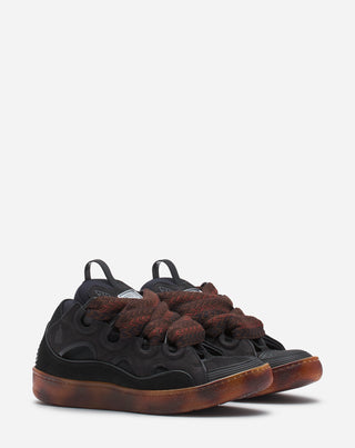 LEATHER CURB SNEAKERS - DARK BROWN/BROWN